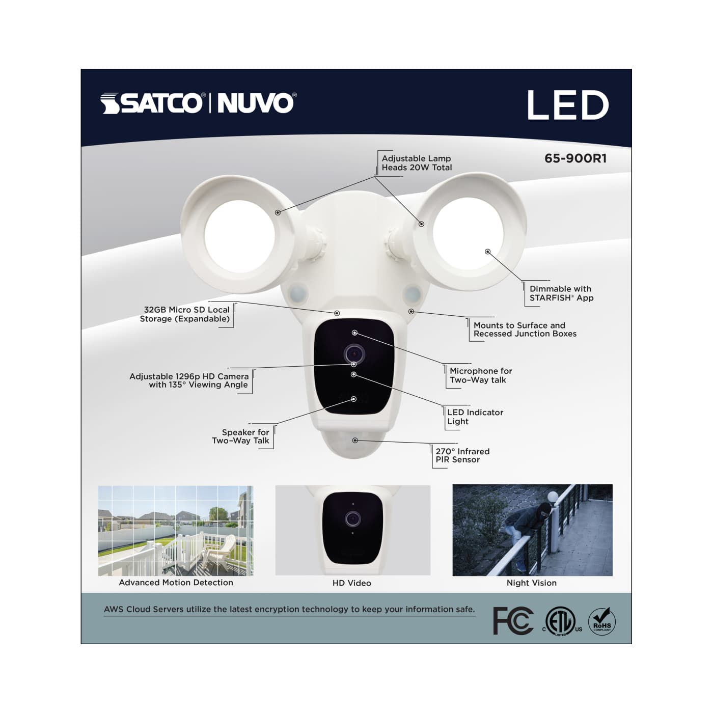 BULLET SEC LGT W/ CAMERA - WH - 65-900R1