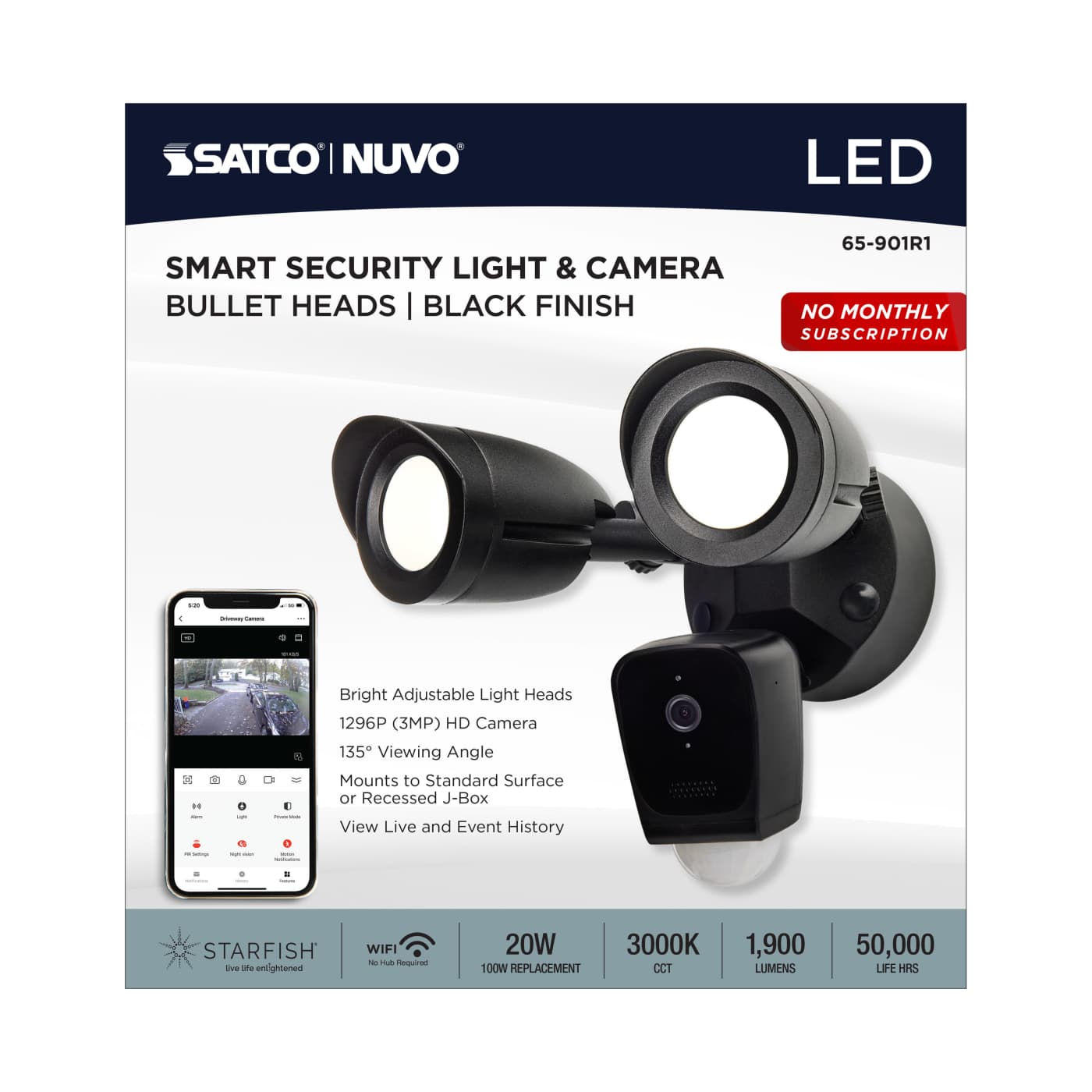 BULLET SEC LGT W/ CAMERA - BK - 65-901R1