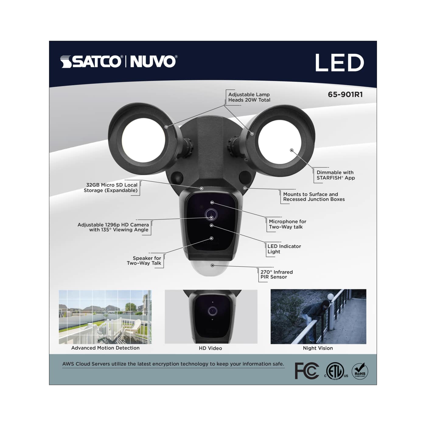 BULLET SEC LGT W/ CAMERA - BK - 65-901R1