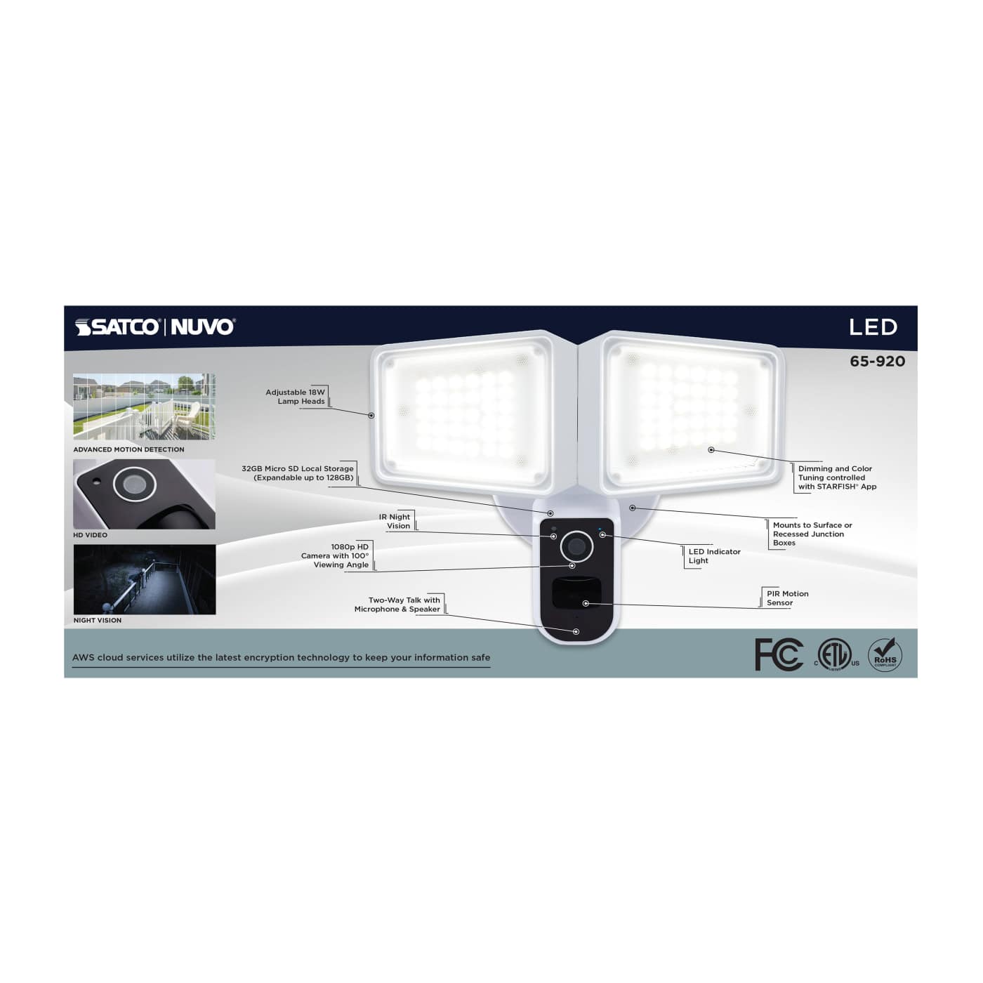 RECT SEC LGT W/ CAM-WHITE - 65-920