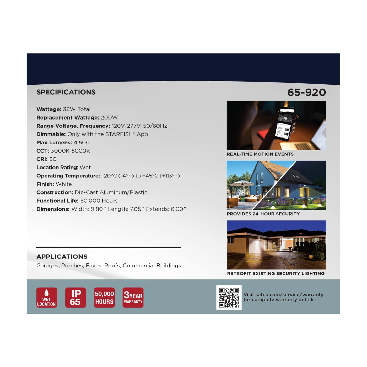 RECT SEC LGT W/ CAM-WHITE - 65-920