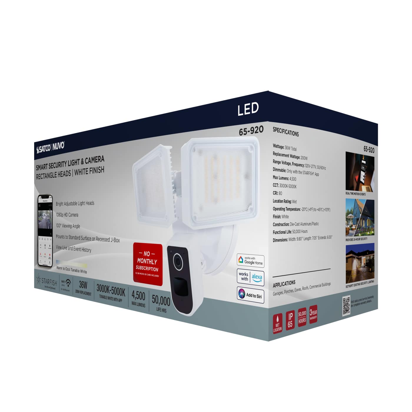 RECT SEC LGT W/ CAM-WHITE - 65-920