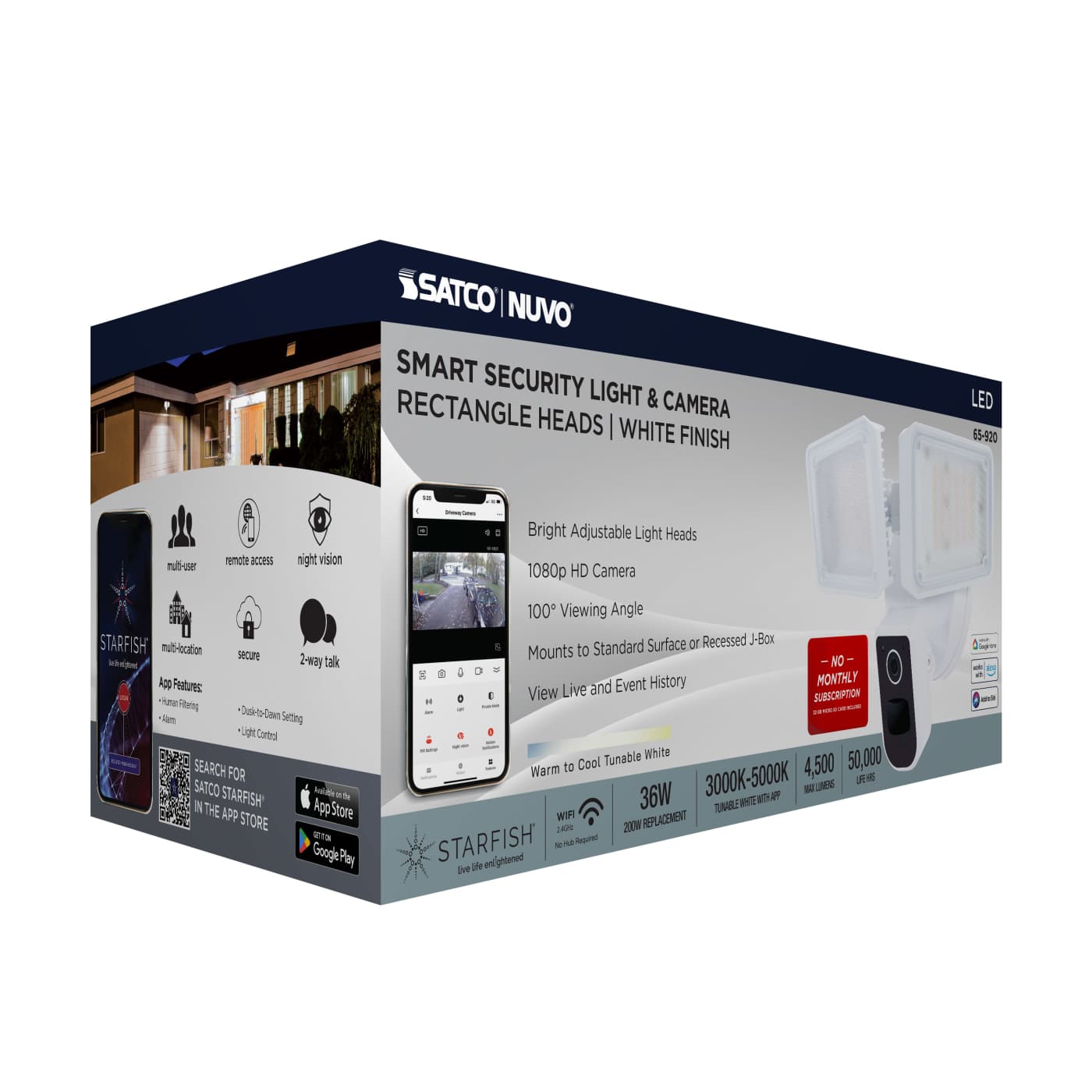 RECT SEC LGT W/ CAM-WHITE - 65-920