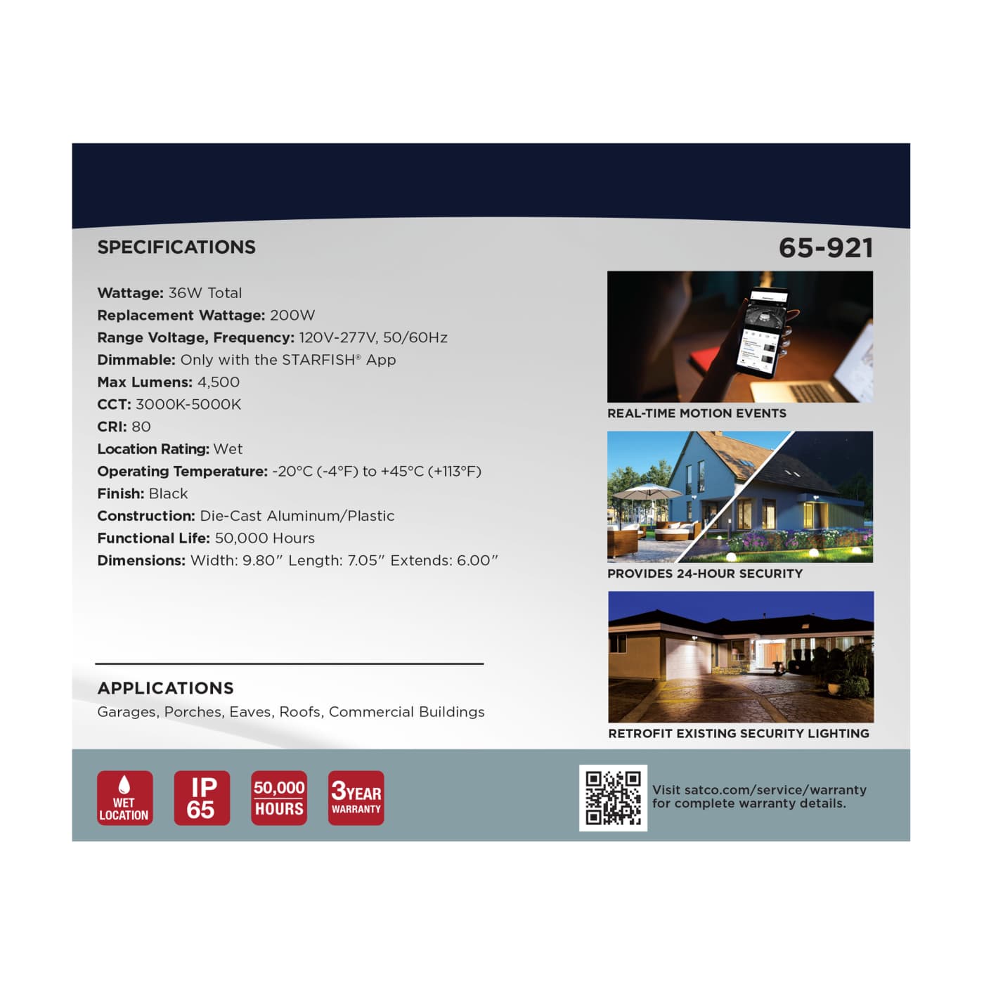 RECT SEC LGT W/ CAM-BLACK - 65-921