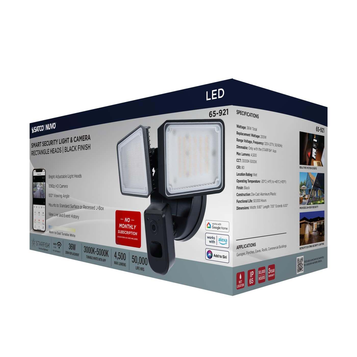 RECT SEC LGT W/ CAM-BLACK - 65-921