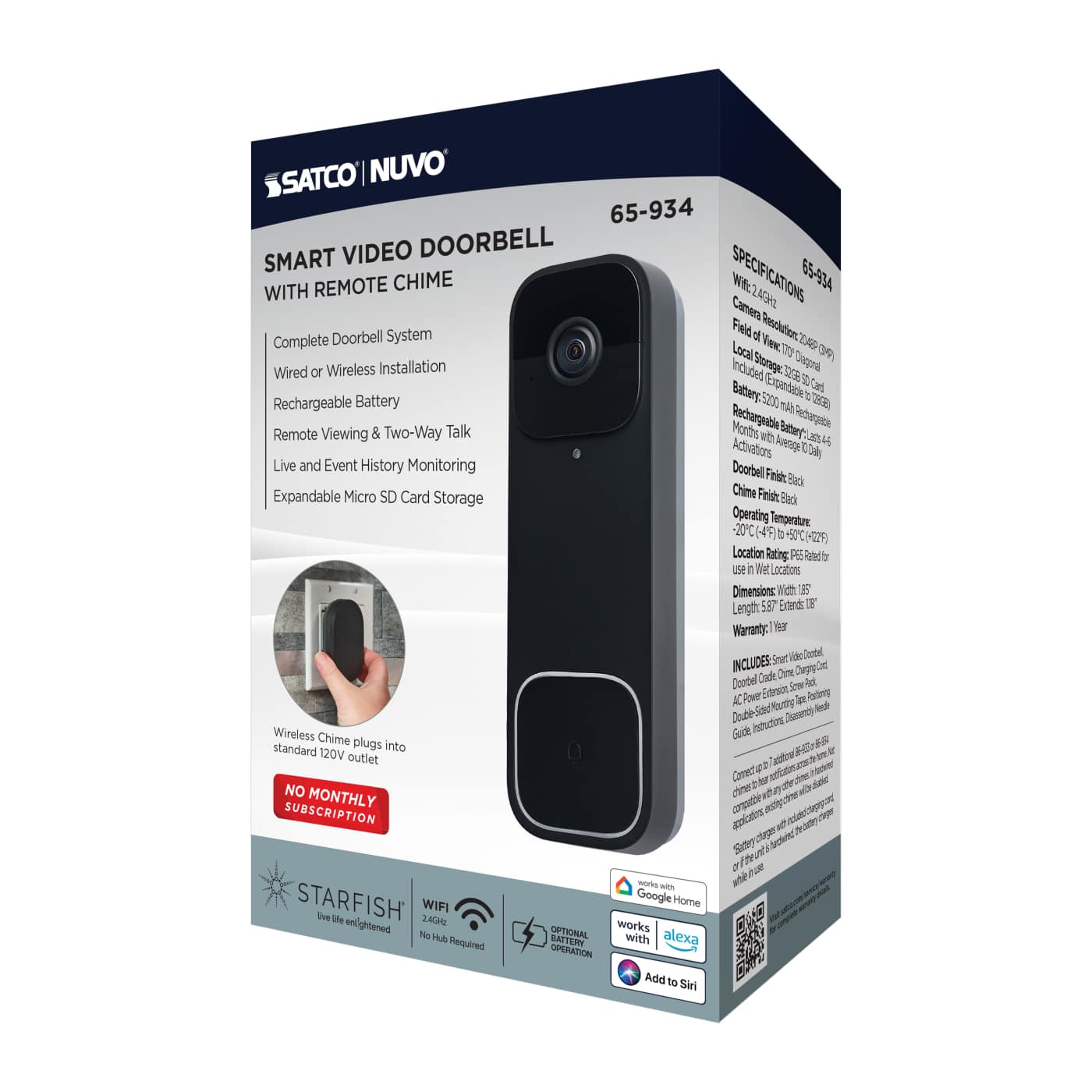 DOORBELL CAM WIRED/BLACK - 65-934