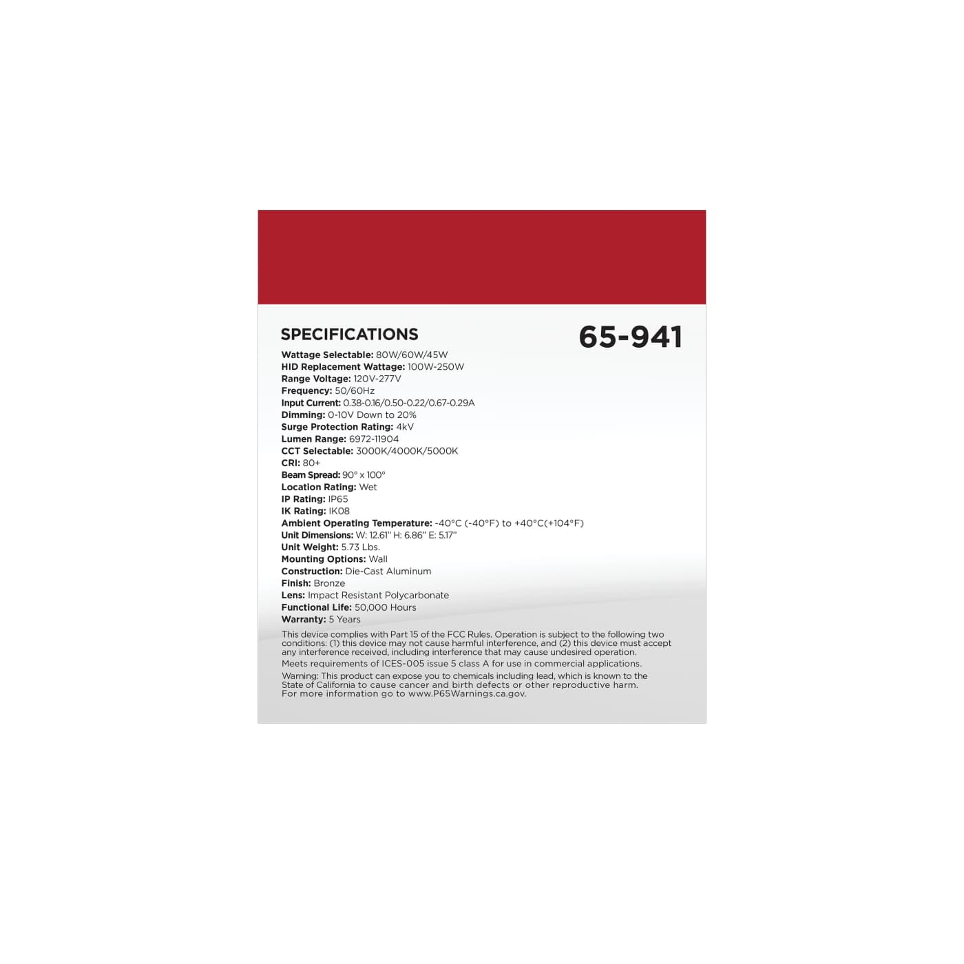 LED FULL CUTOFF WALL PACK - 65-941