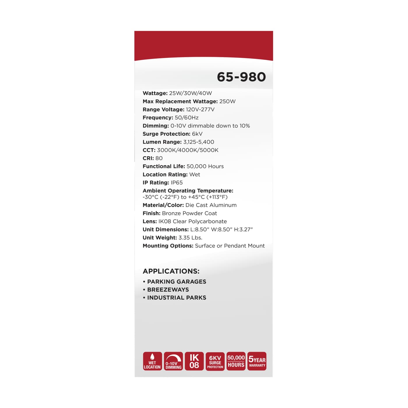 8.5" LED SELECTABLE CANOPY - 65-980