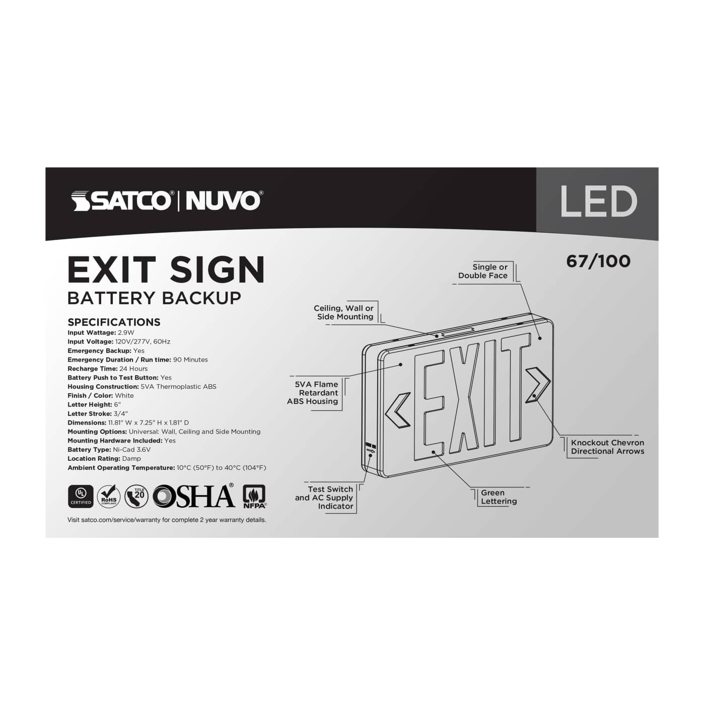 EXIT SIGN - GREEN - 67-100