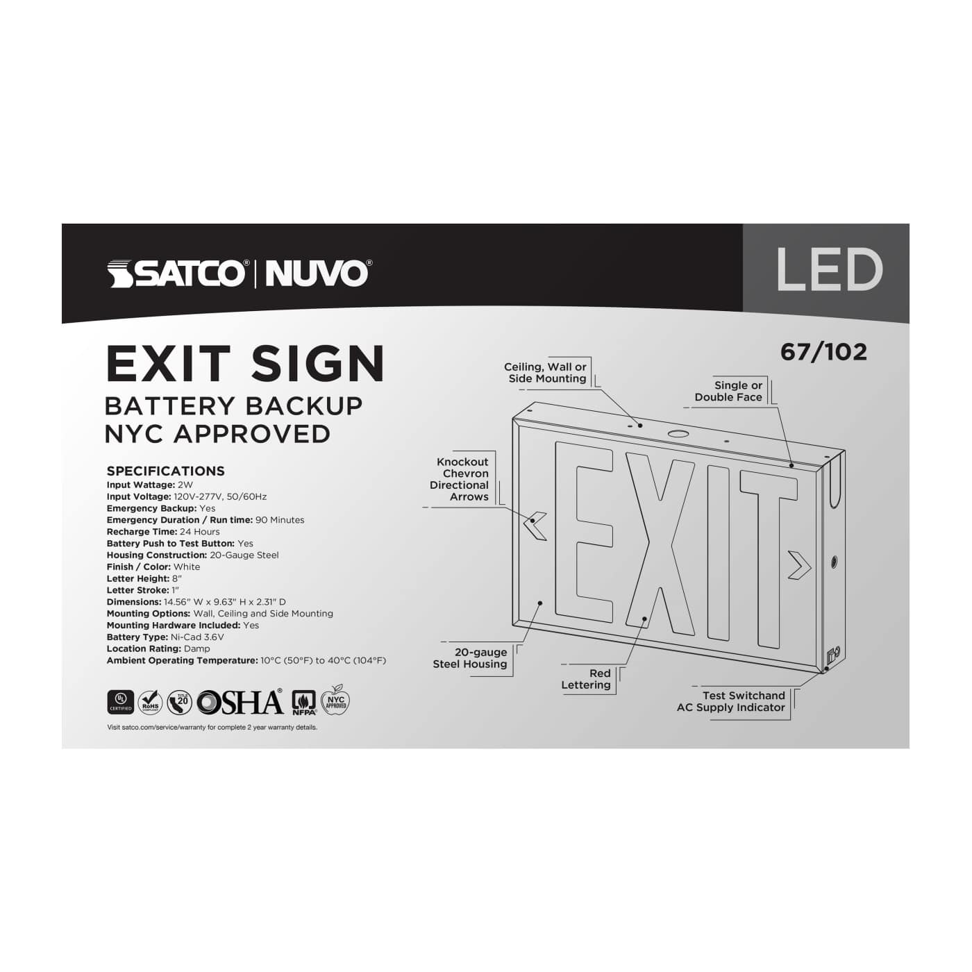 EXIT SIGN - RED - NYC - 67-102