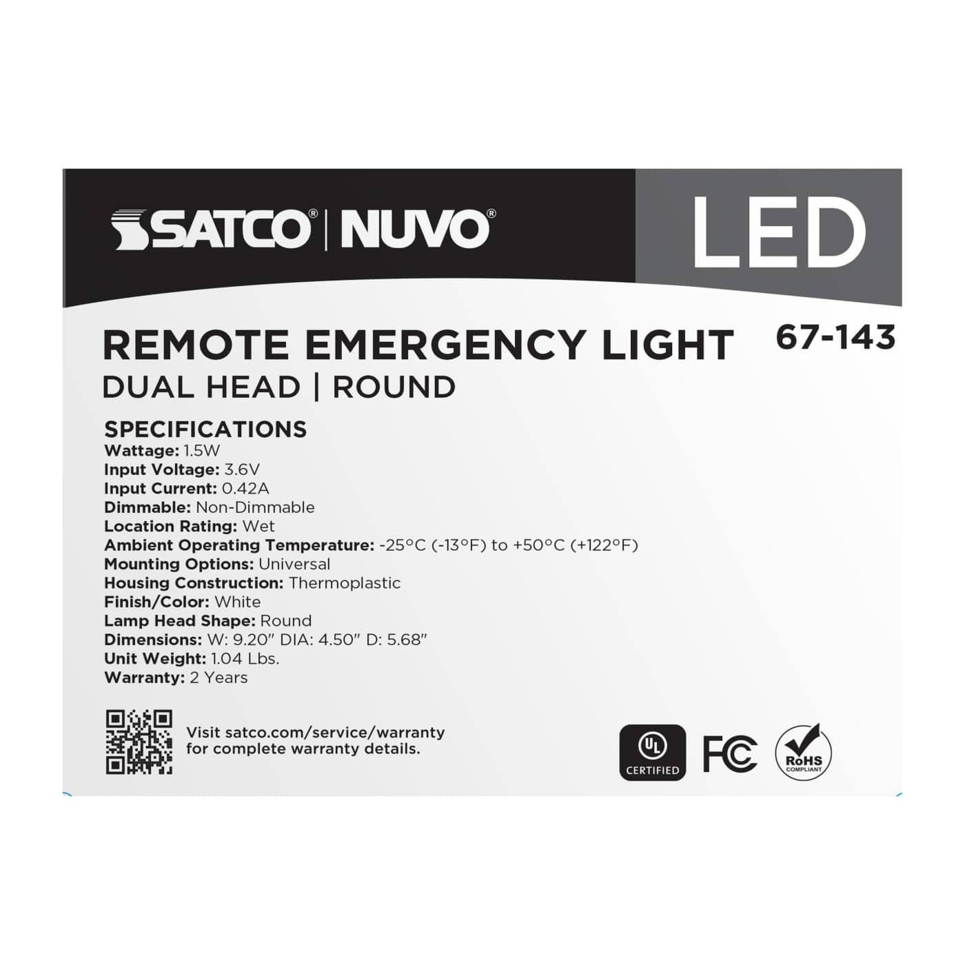 REMOTE EMERG LIGHT WP DH SV - 67-143