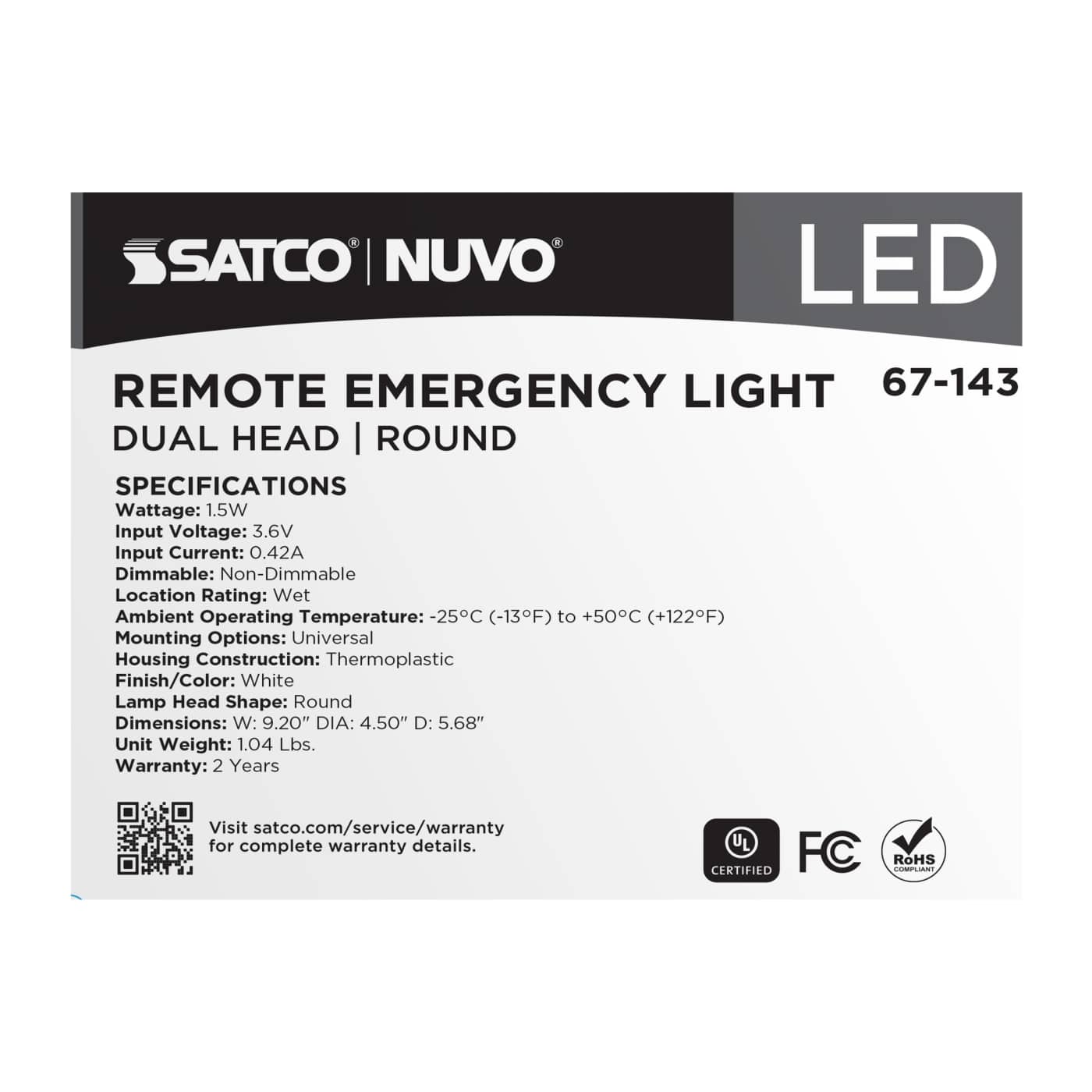 REMOTE EMERG LIGHT WP DH SV - 67-143