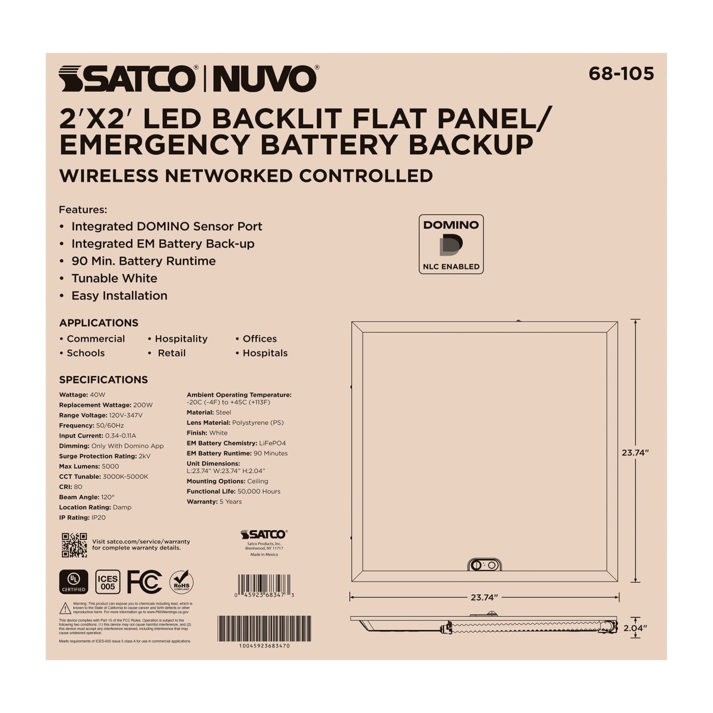 DOMINO 2X2 BACKLIT PANEL-EM - 68-105