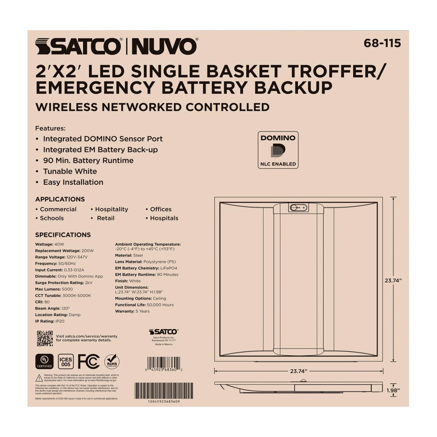 DOMINO 2X2 TROFFER-EM - 68-115