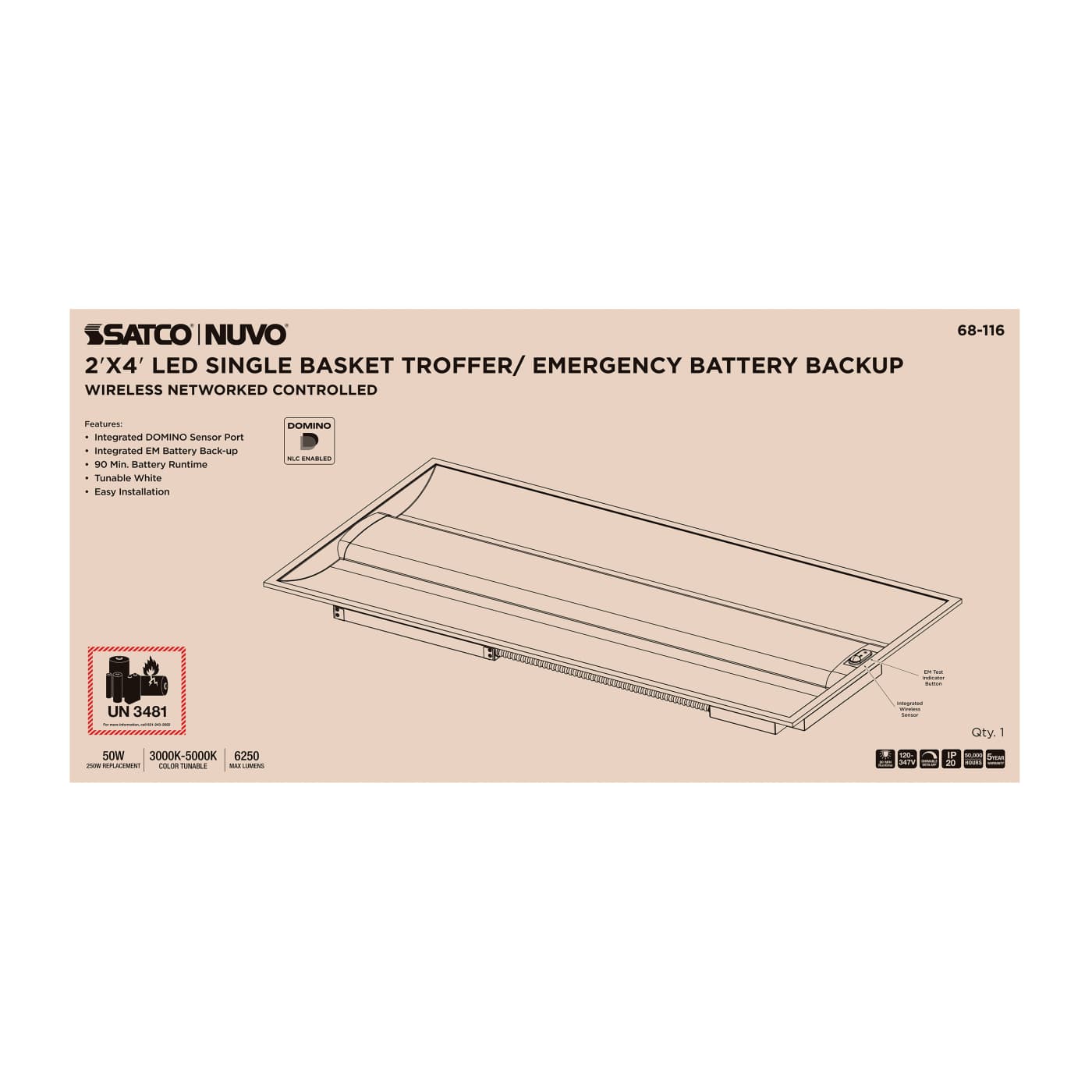 DOMINO 2X4 TROFFER-EM - 68-116