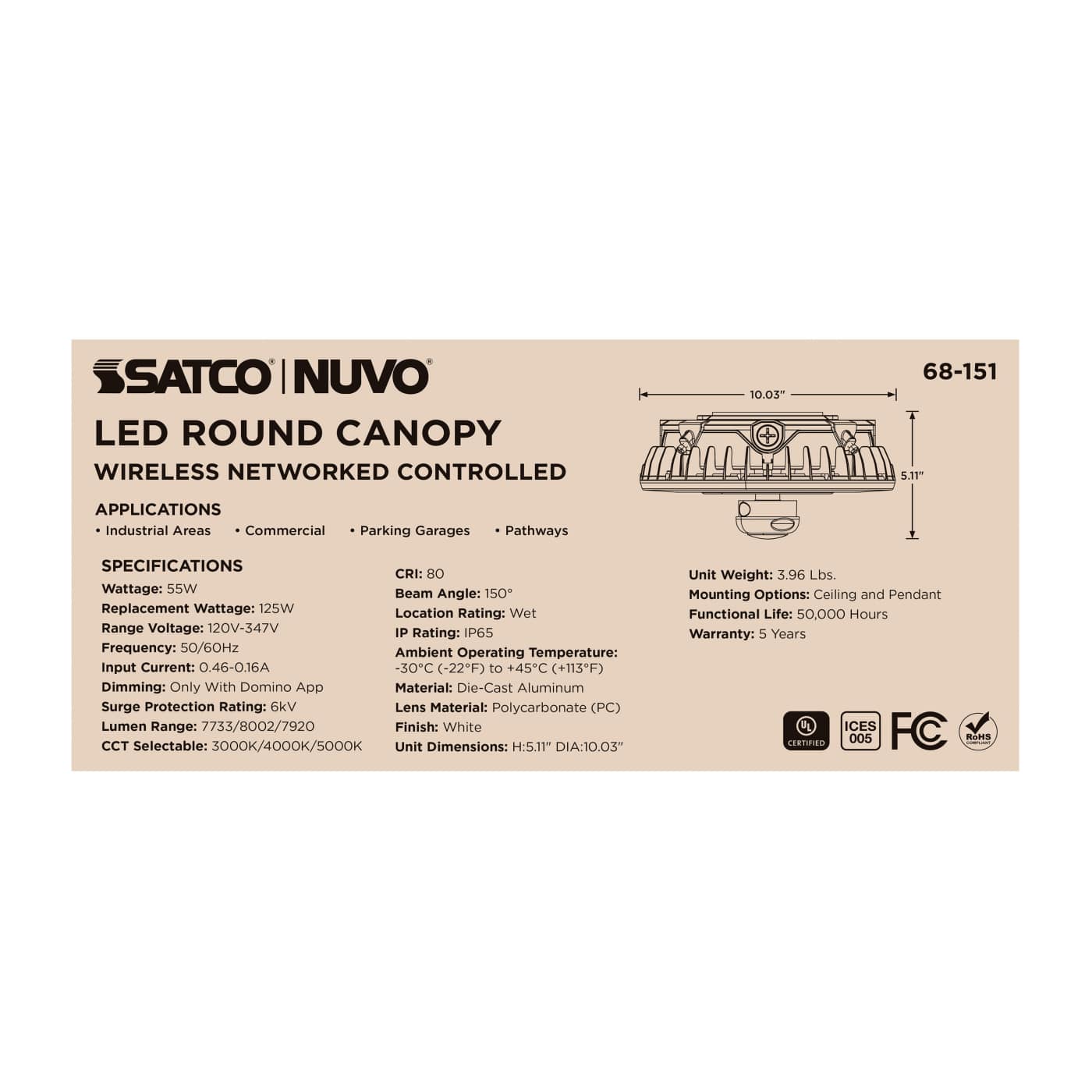 DOMINO 55W ROUND CANOPY LIGHT - 68-151