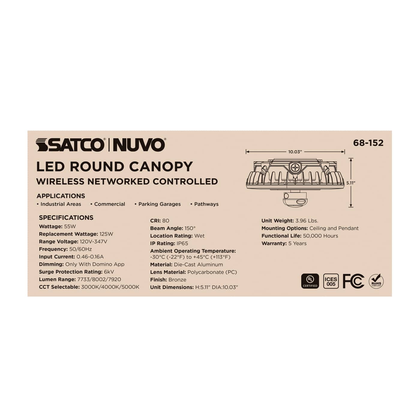 DOMINO 55W ROUND CANOPY LIGHT - 68-152