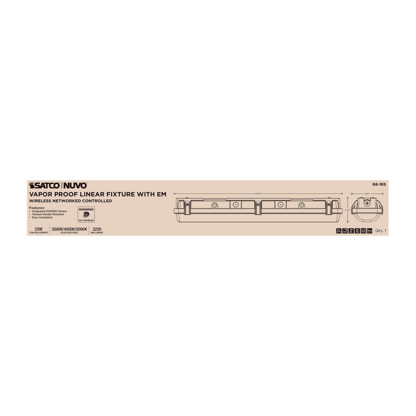DOMINO 2FT VAPOR TIGHT-EM - 68-185