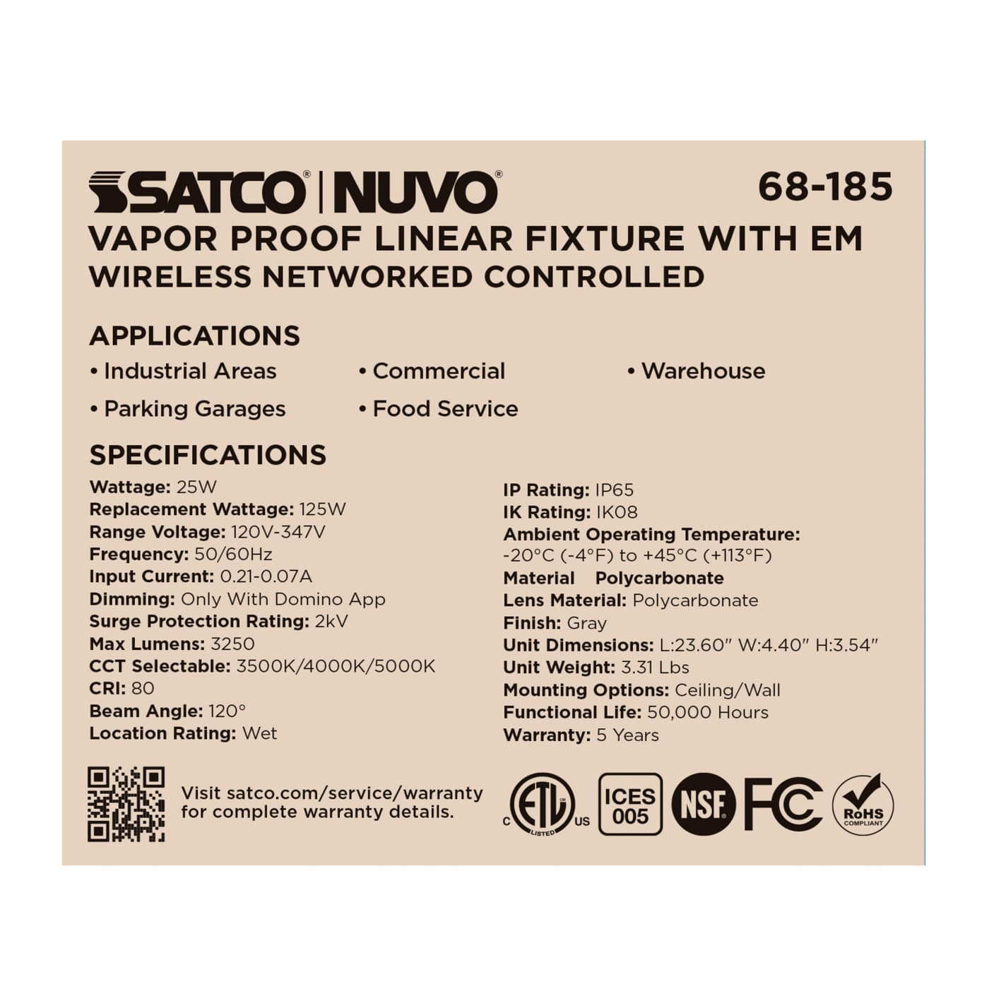DOMINO 2FT VAPOR TIGHT-EM - 68-185