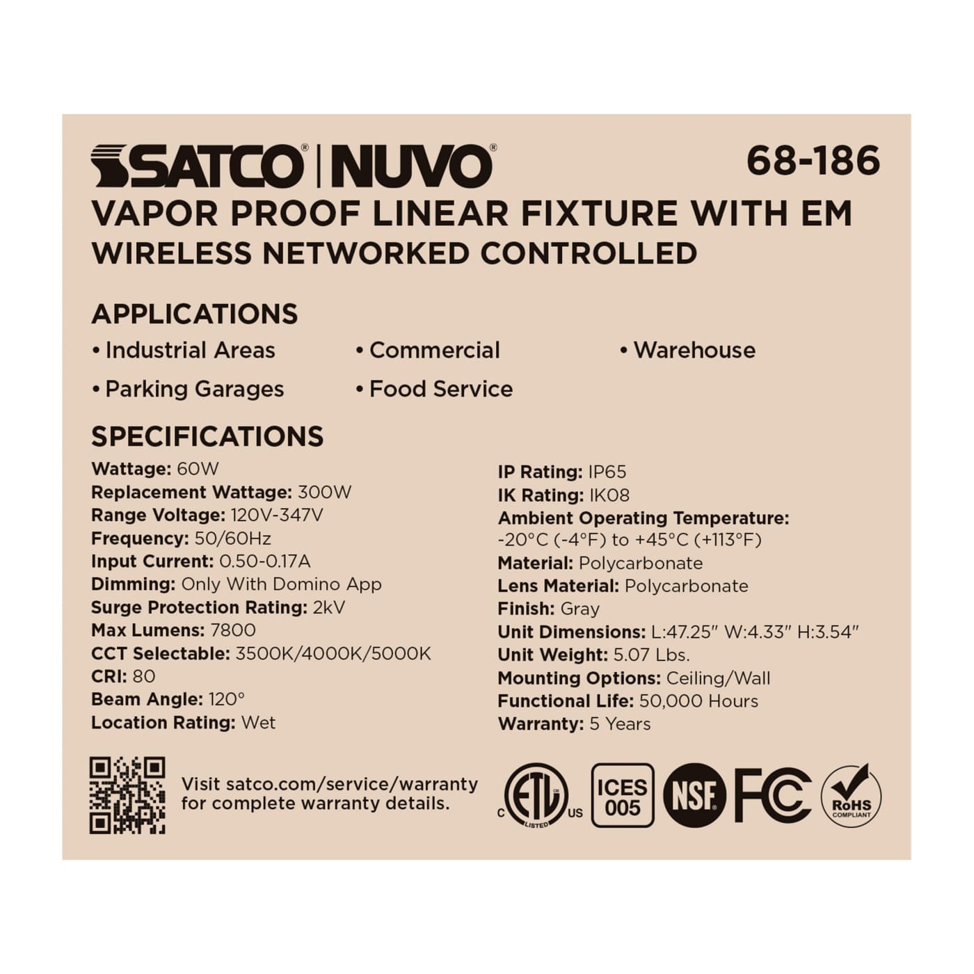 DOMINO 4FT VAPOR TIGHT-EM - 68-186