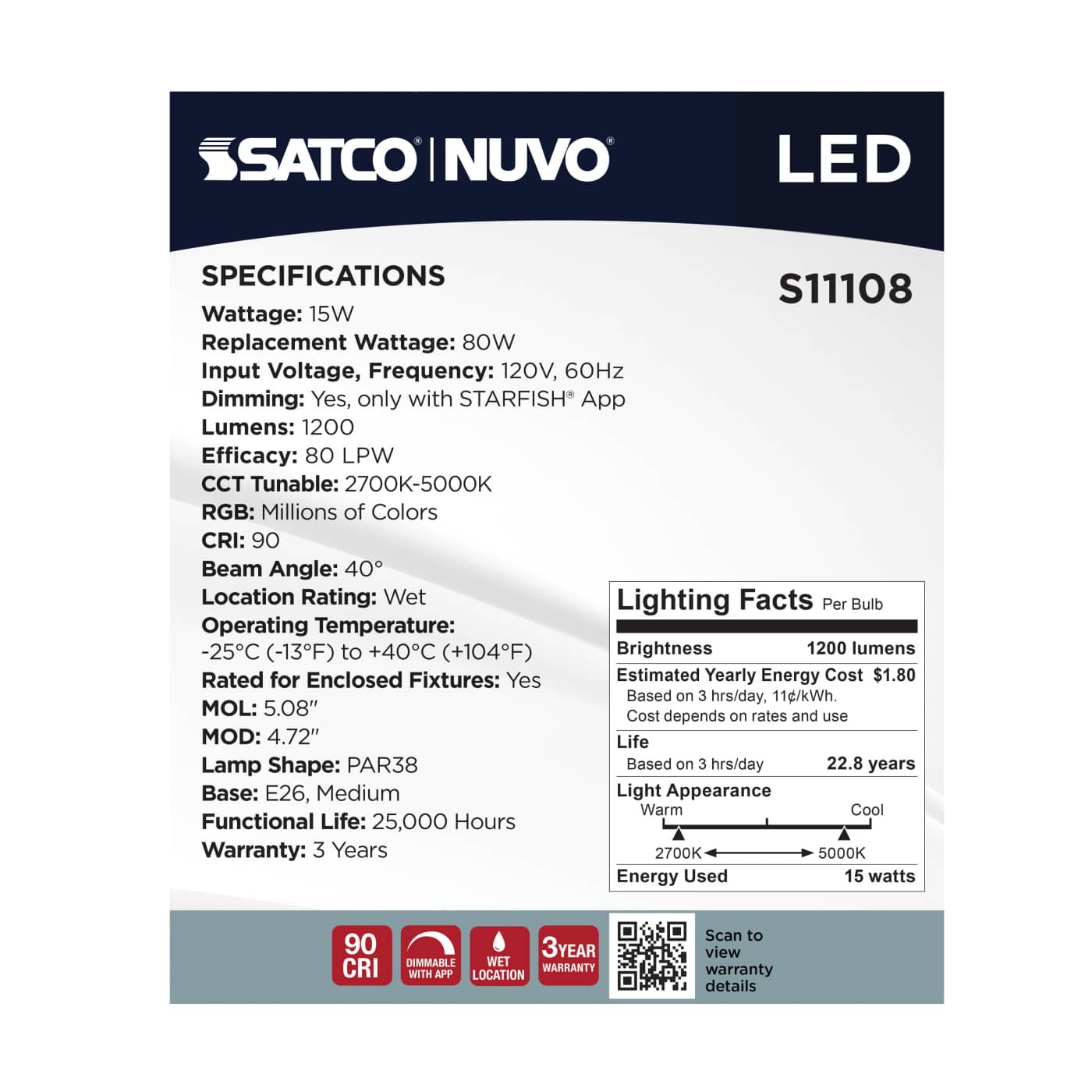 PAR38/15W/LED/RGBTW/SF - S11108