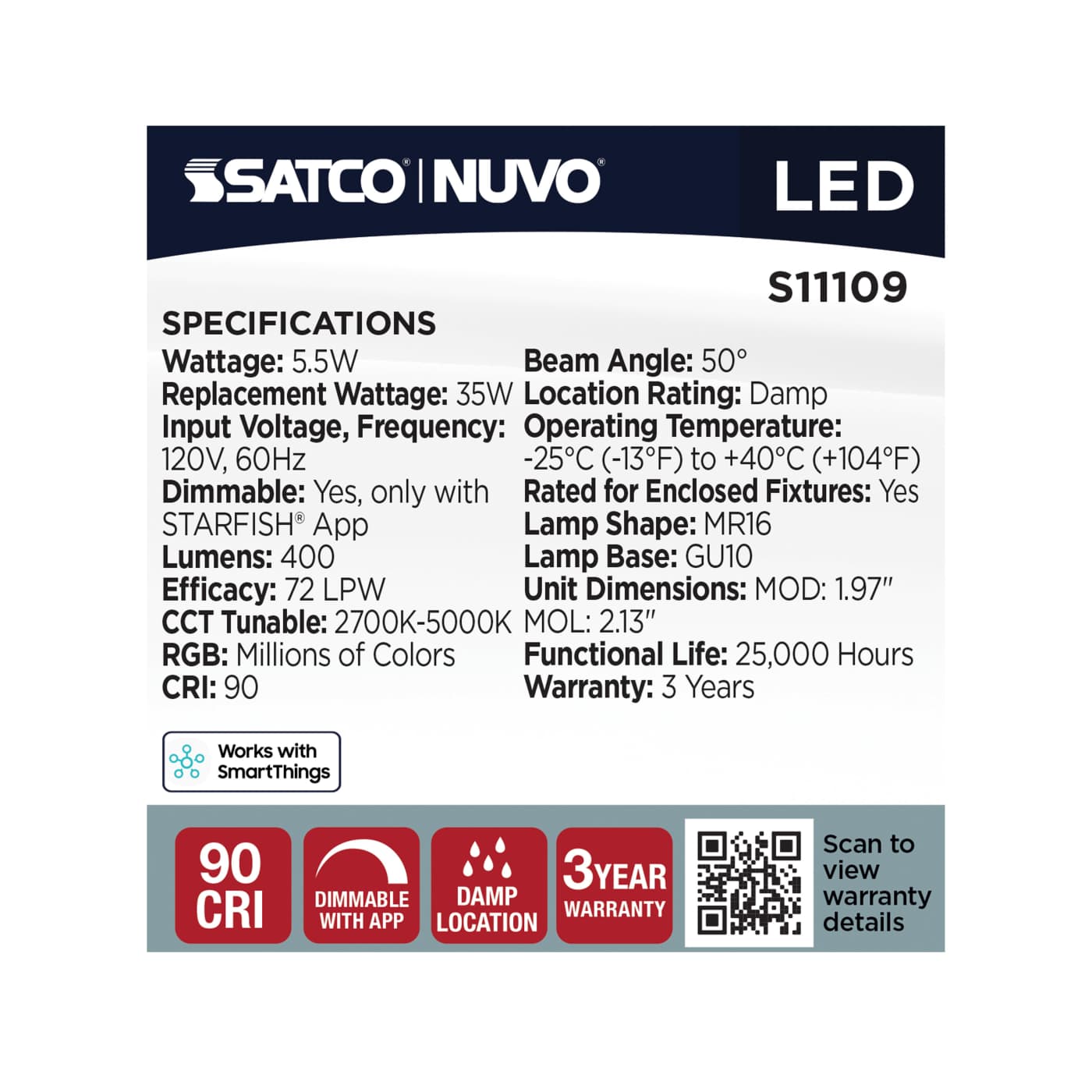 MR16/5.5W/LED/RGBTW/GU10/SF - S11109