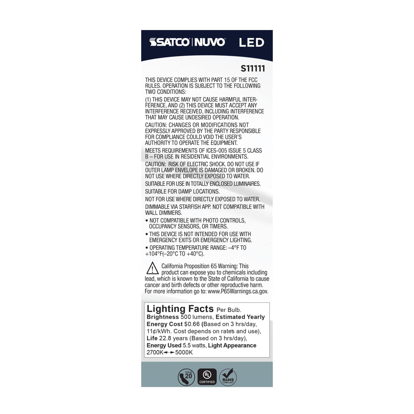 B11/5.5W/LED/RGBTW/SF/E12 - S11111