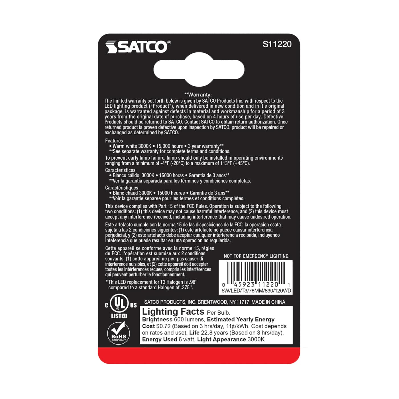 6W/LED/T3/78MM/830/120V/D R7S - S11220