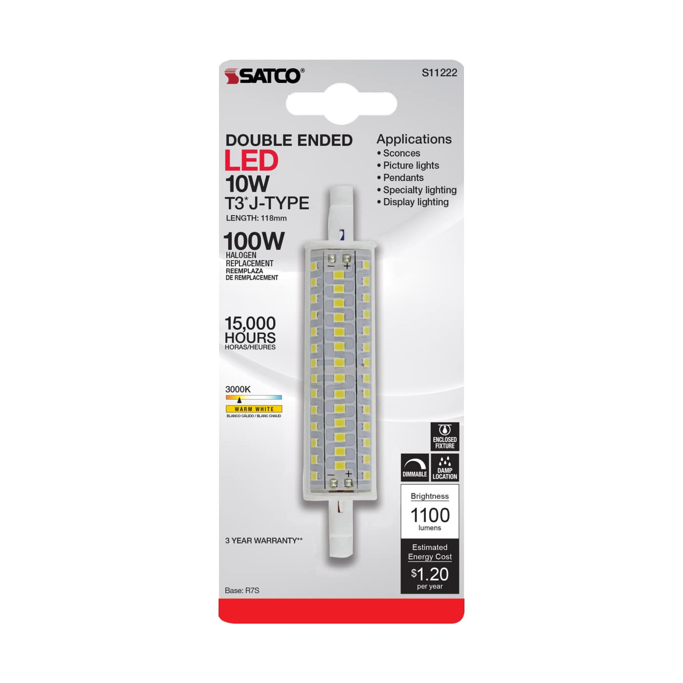 10W/LED/T3/118MM/830/120V/D - S11222