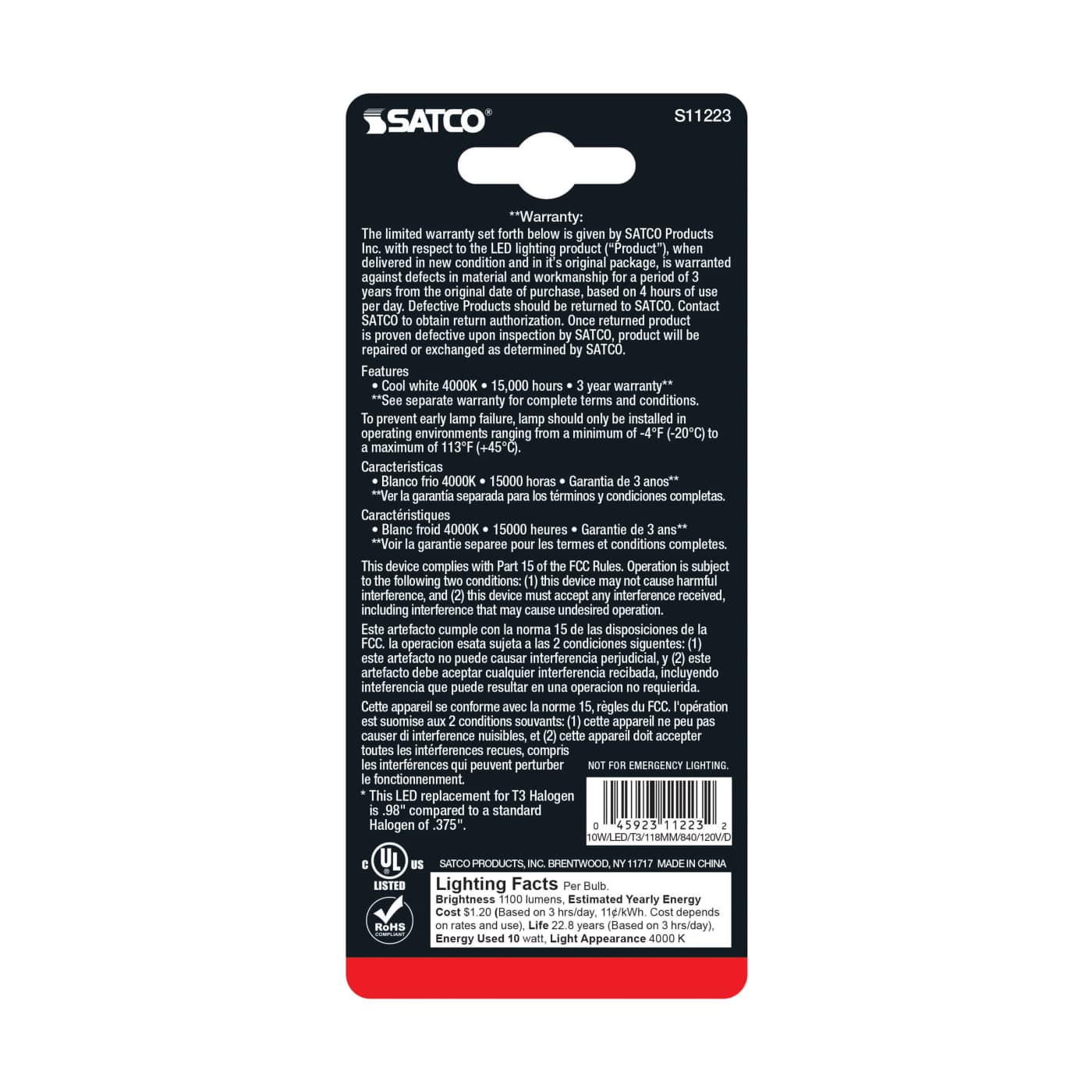 10W/LED/T3/118MM/840/120V/D R7 - S11223