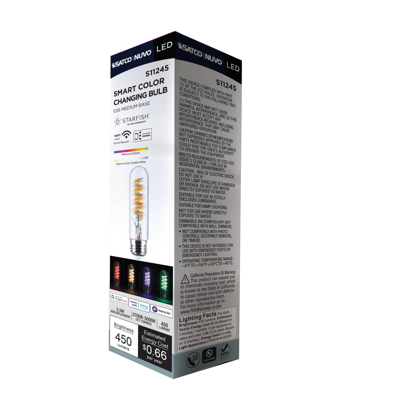 T10/5.5W/LED/RGBTW/SF/CL/E26 - S11245