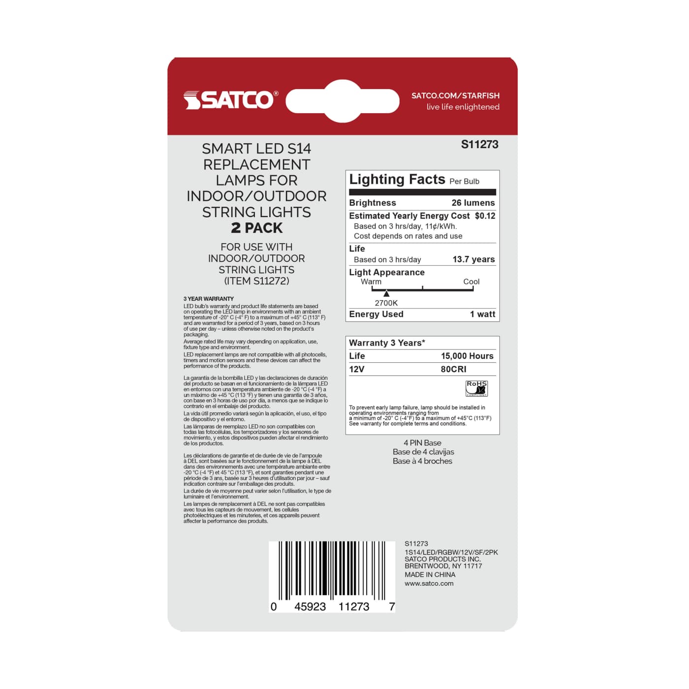 1S14/LED/RGBW/12V/SF/2PK - S11273