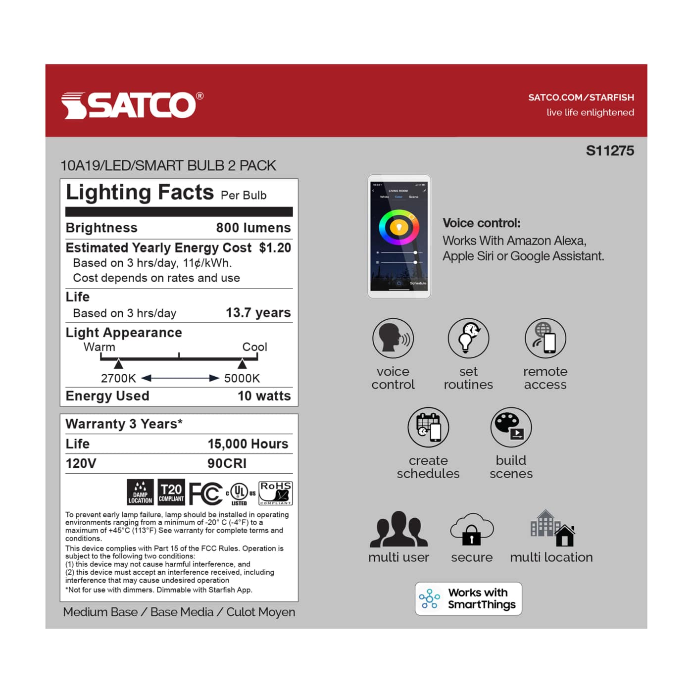 10A19/LED/RGB/TW/T20/SF/2PK - S11275