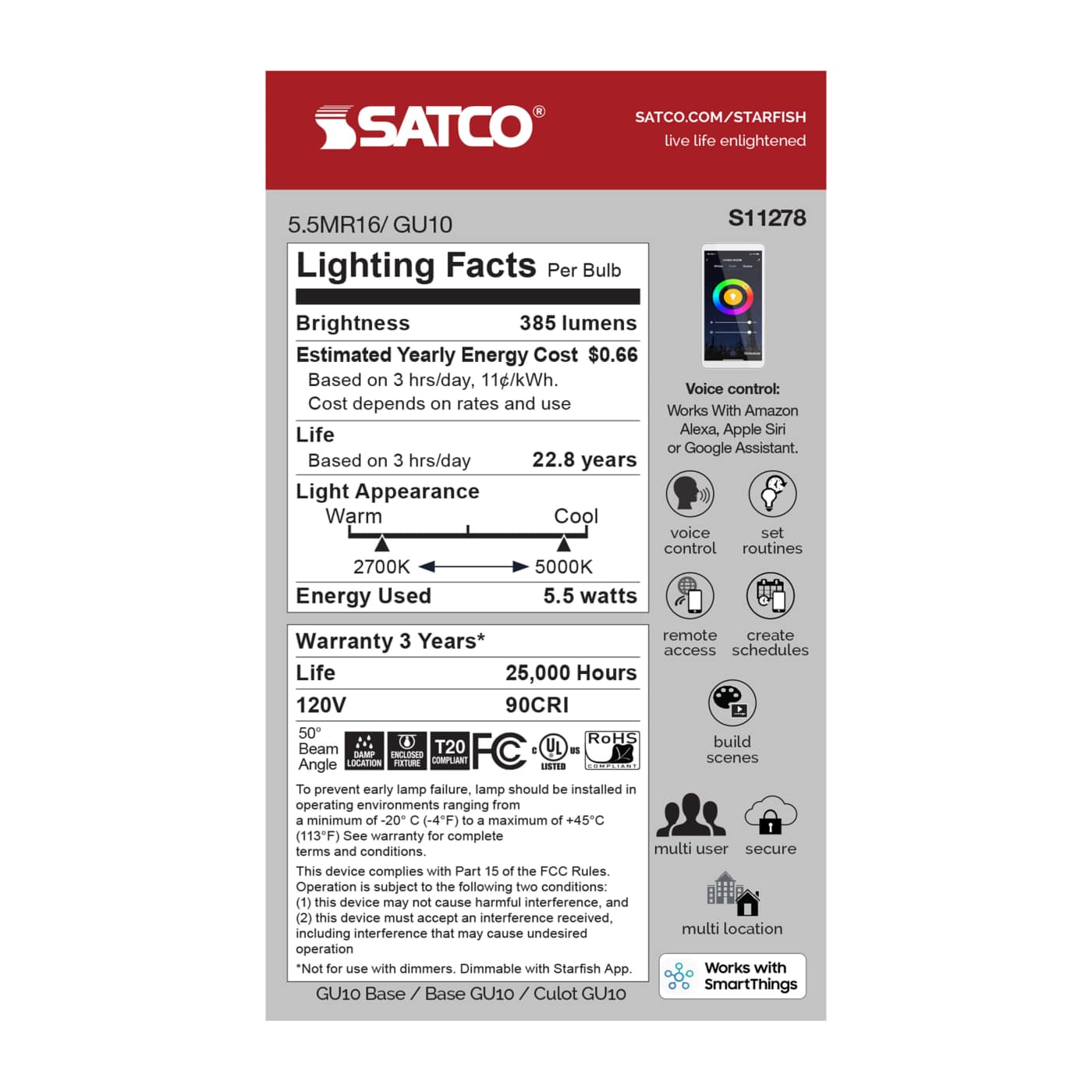 5.5MR16/GU10/RGB/TW/T20/SF - S11278