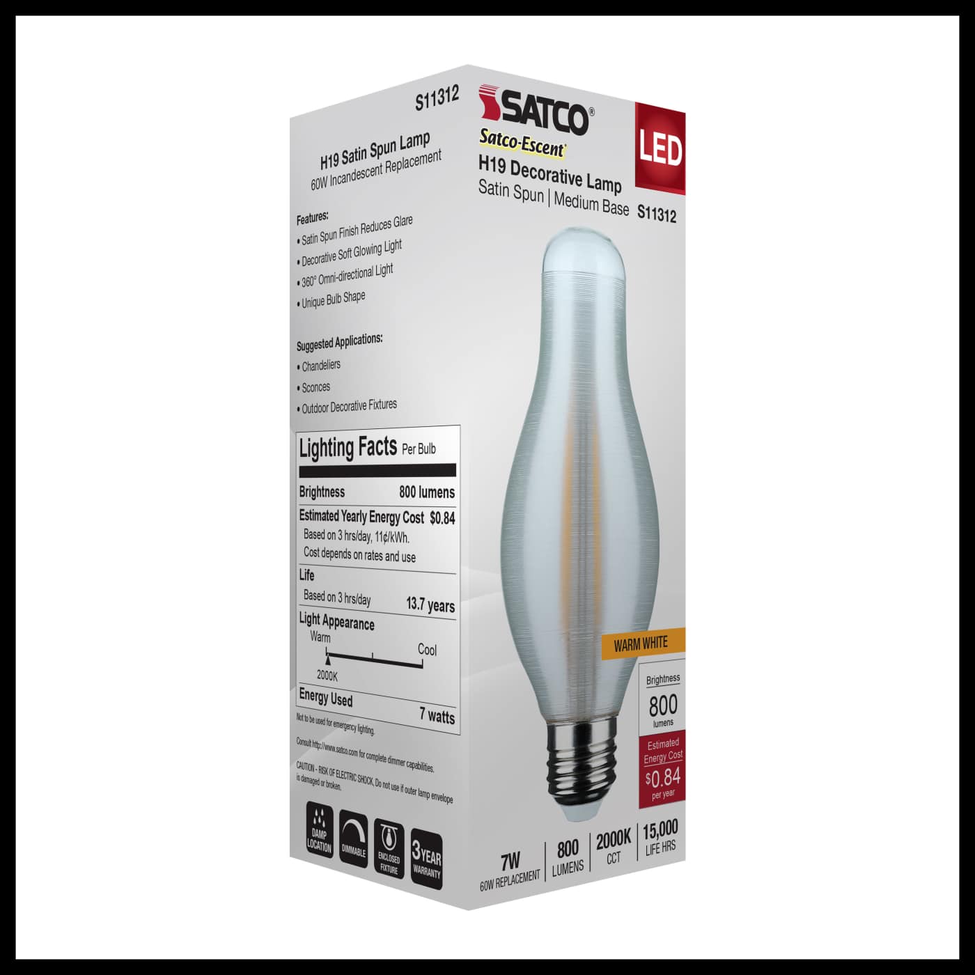 7H19/SS/LED/820/E26/120V - S11312