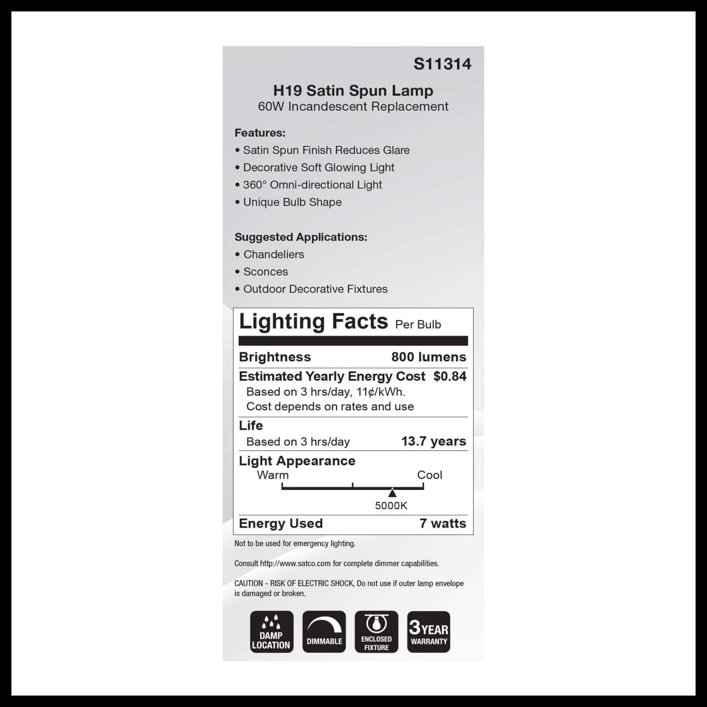 7H19/SS/LED/850/E26/120V - S11314