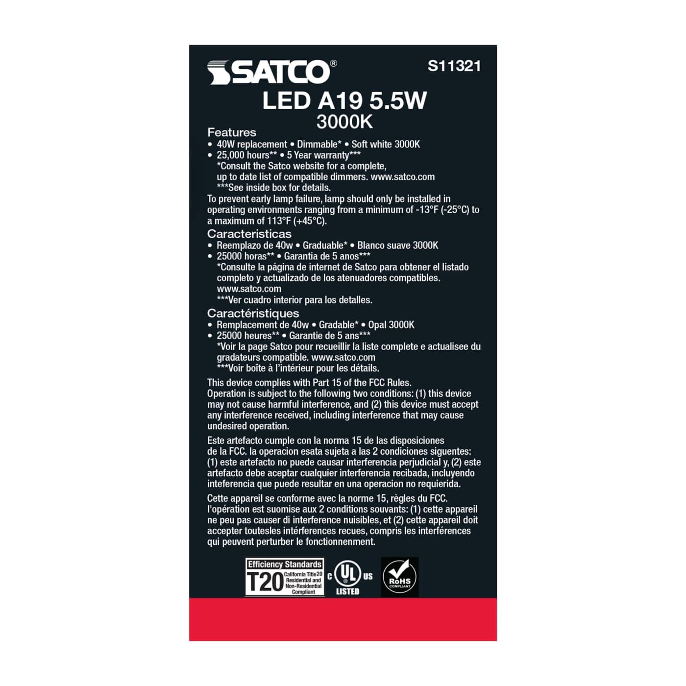 5.5A19/LED/930/120V/D - S11321