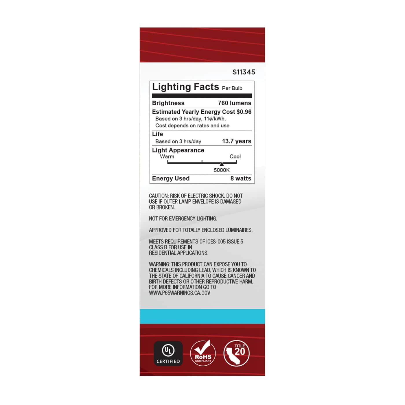 8W/CTC/LED/950/120V/E12 - S11345