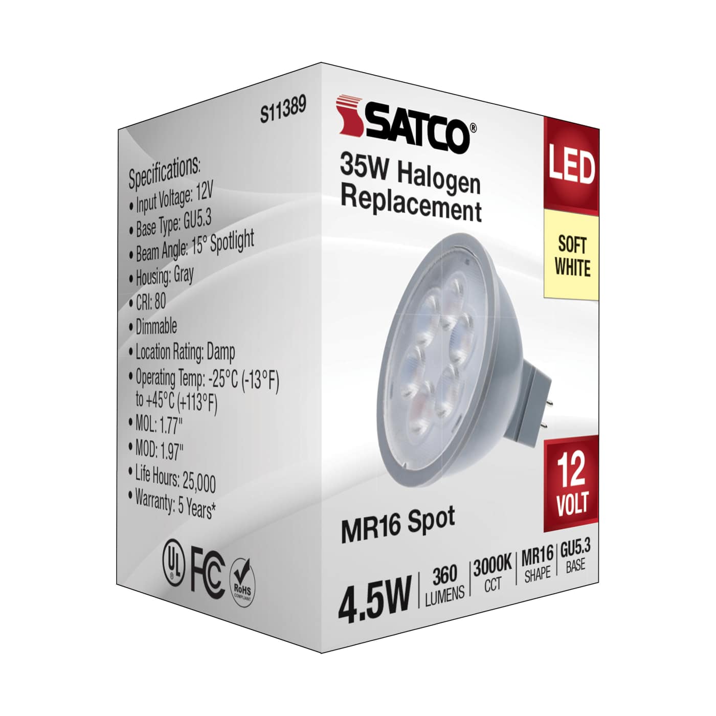 4.5MR16/LED/15'/830/12V - S11389