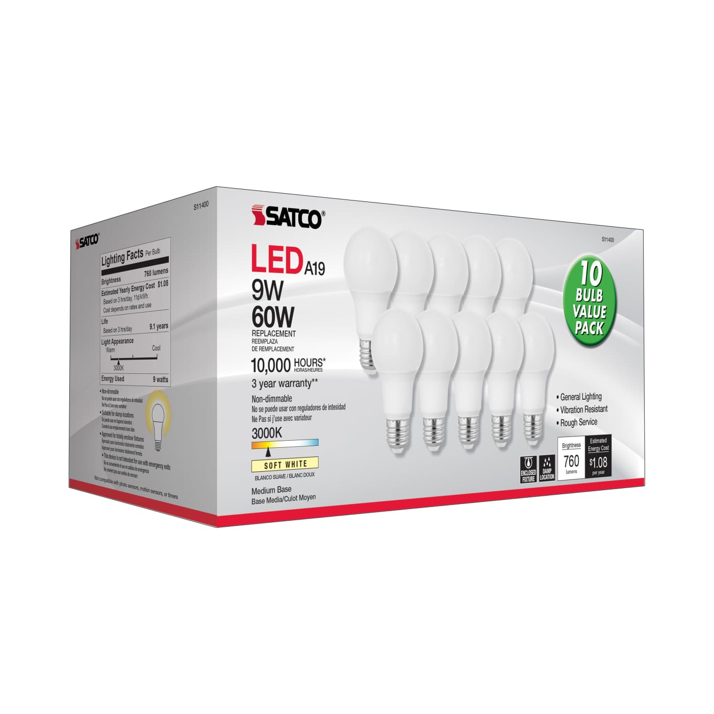 9A19/LED/E26/3K/120V/10PK - S11400