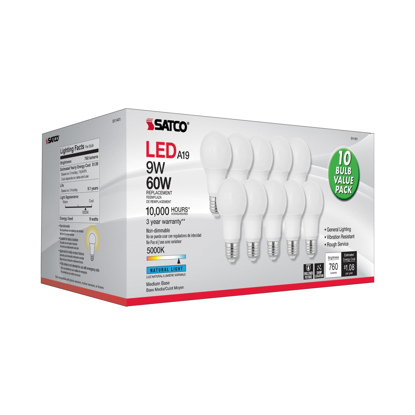 9A19/LED/E26/5K/120V/10PK - S11401