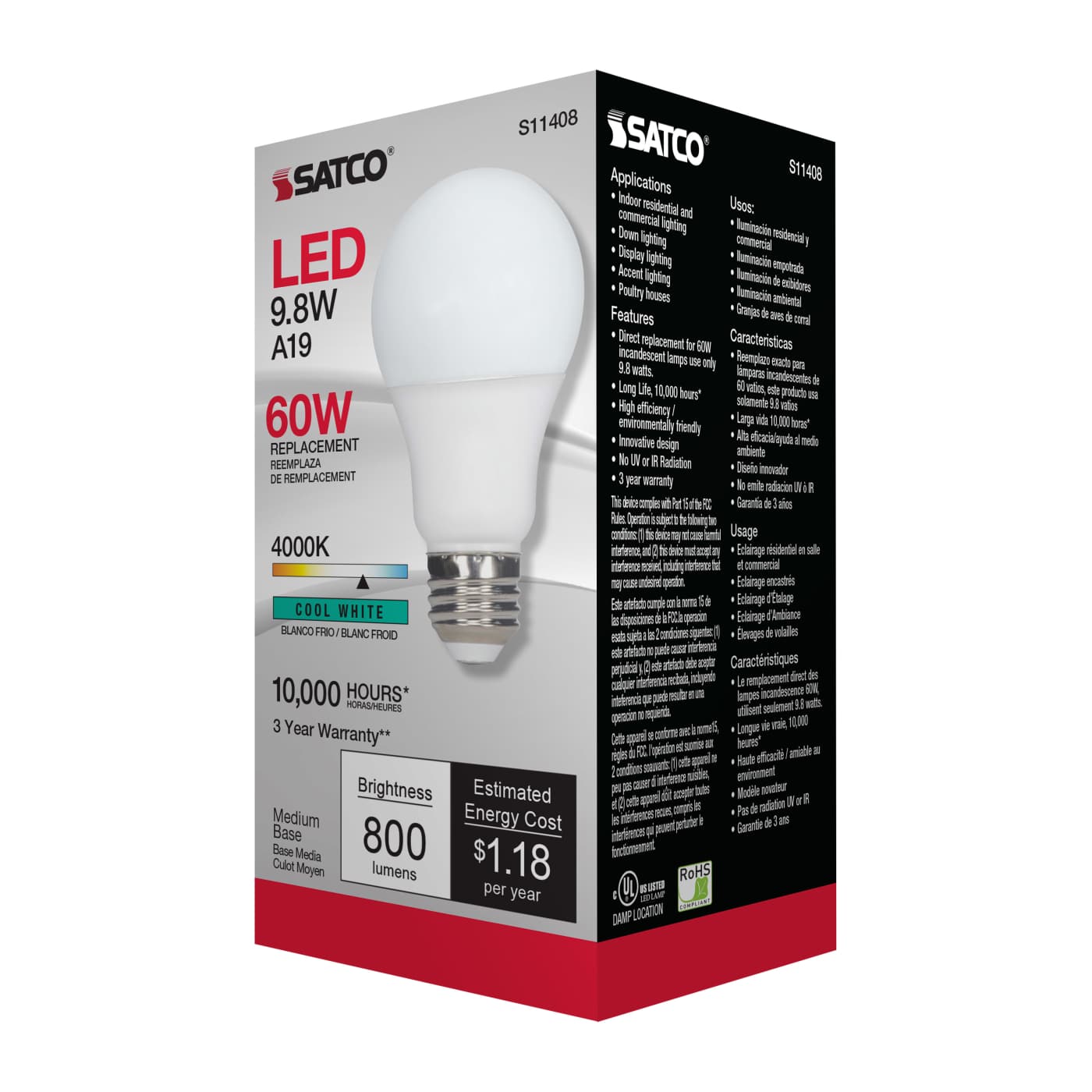 9.8A19/LED/40K/120V/ECO/ND - S11408