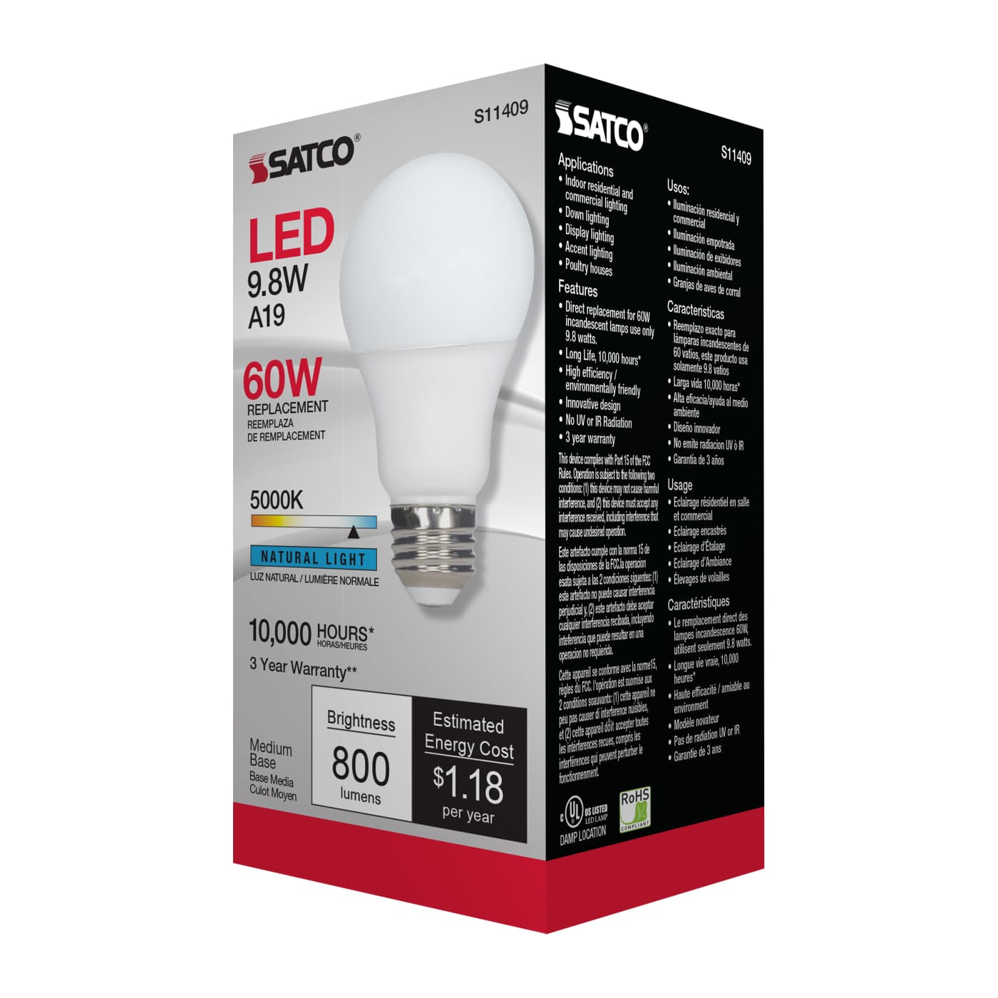 9.8A19/LED/50K/120V/ECO/ND - S11409