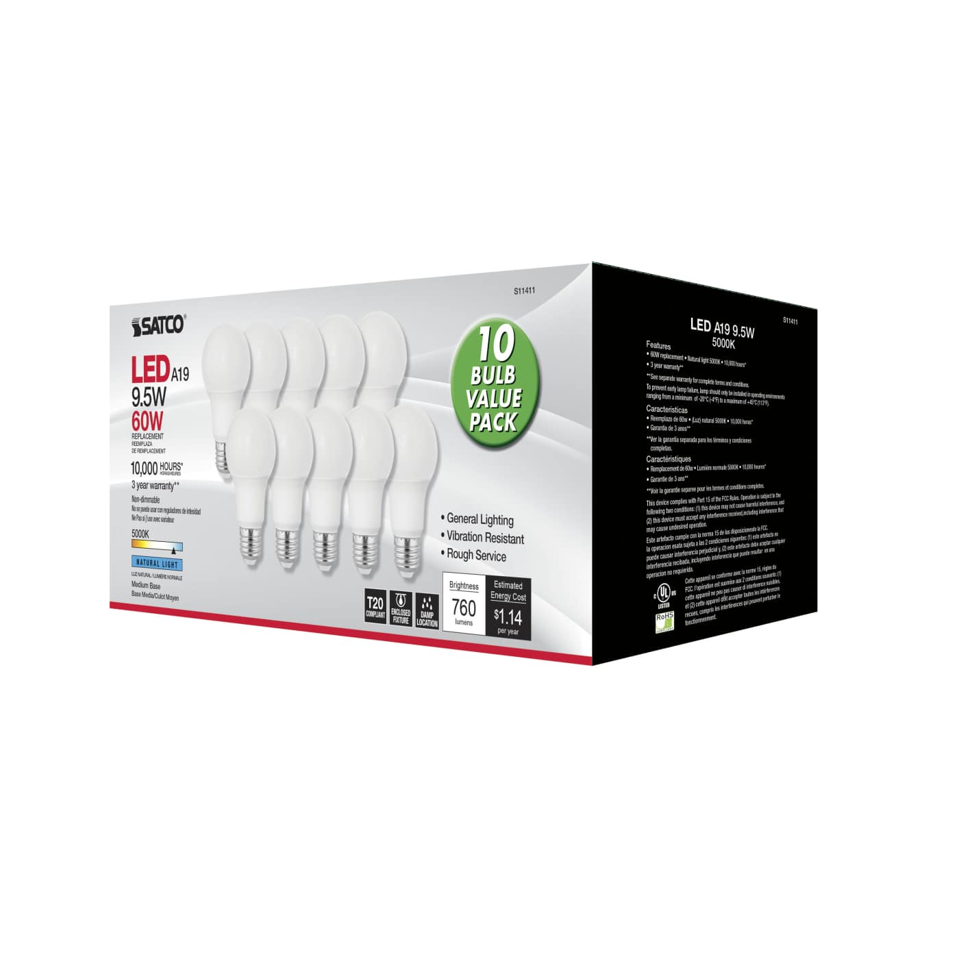 9.5A19/LED/950/120V/90CRI/10PK - S11411