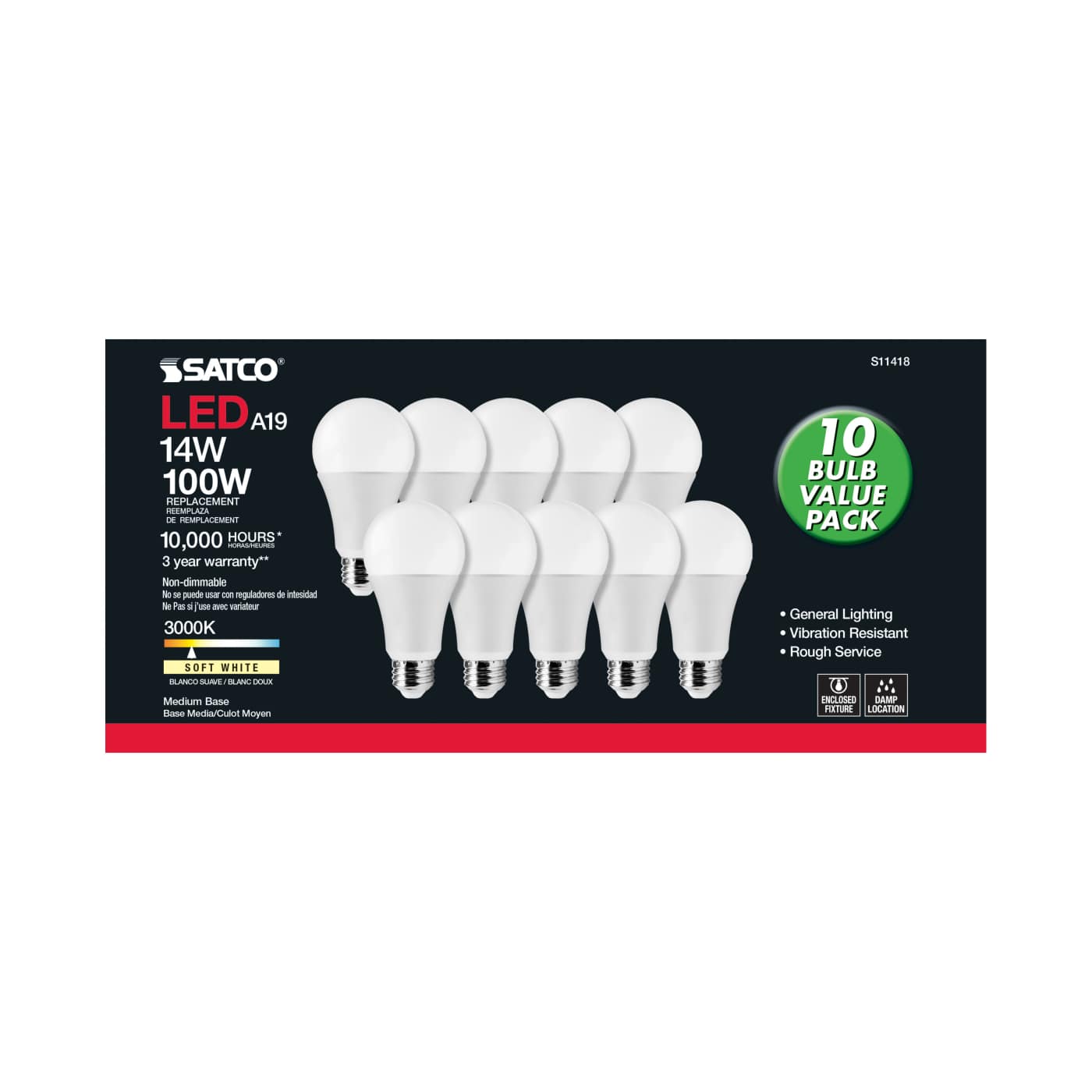 14A19/LED/E26/830/120V/10PK - S11418