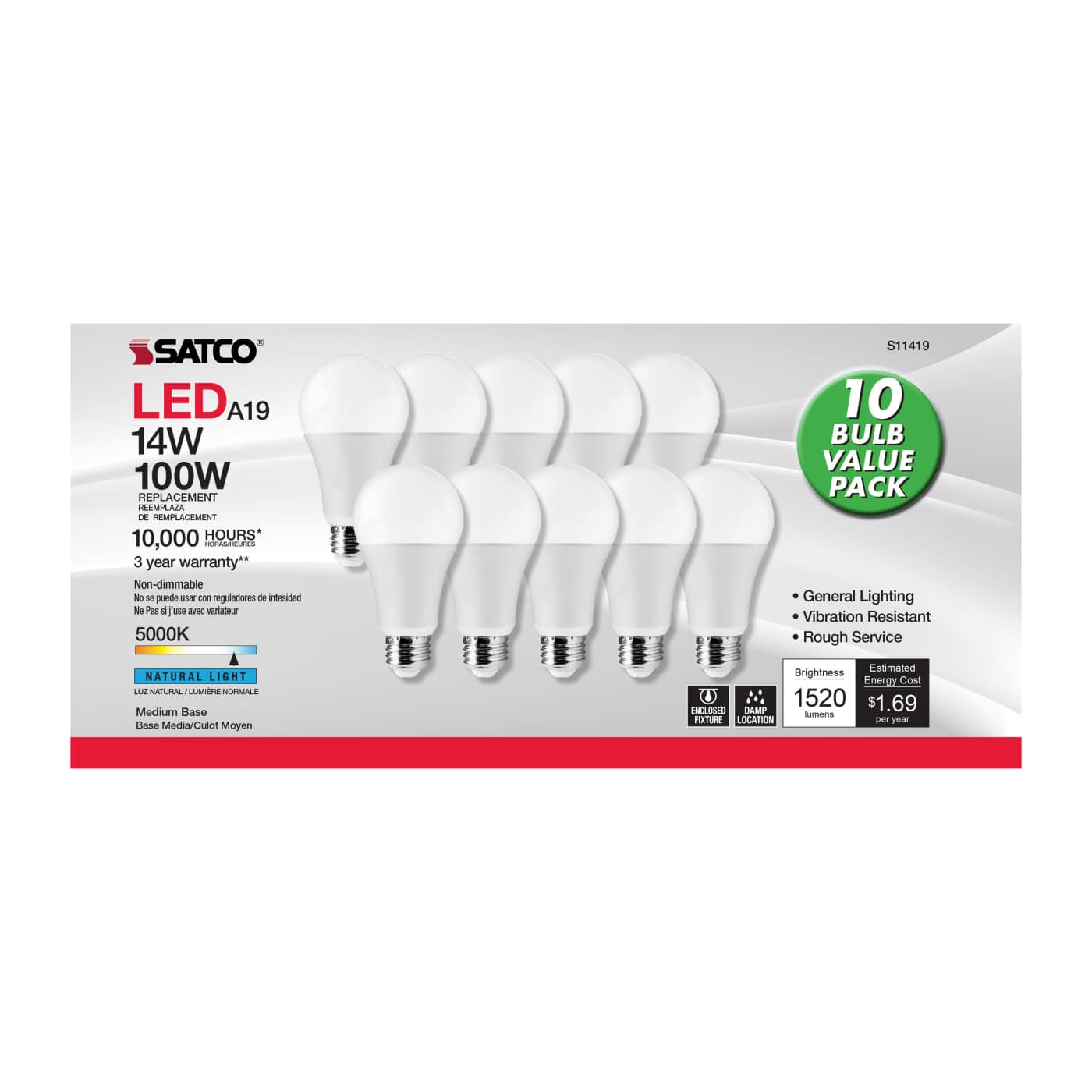 14A19/LED/E26/850/120V/10PK - S11419