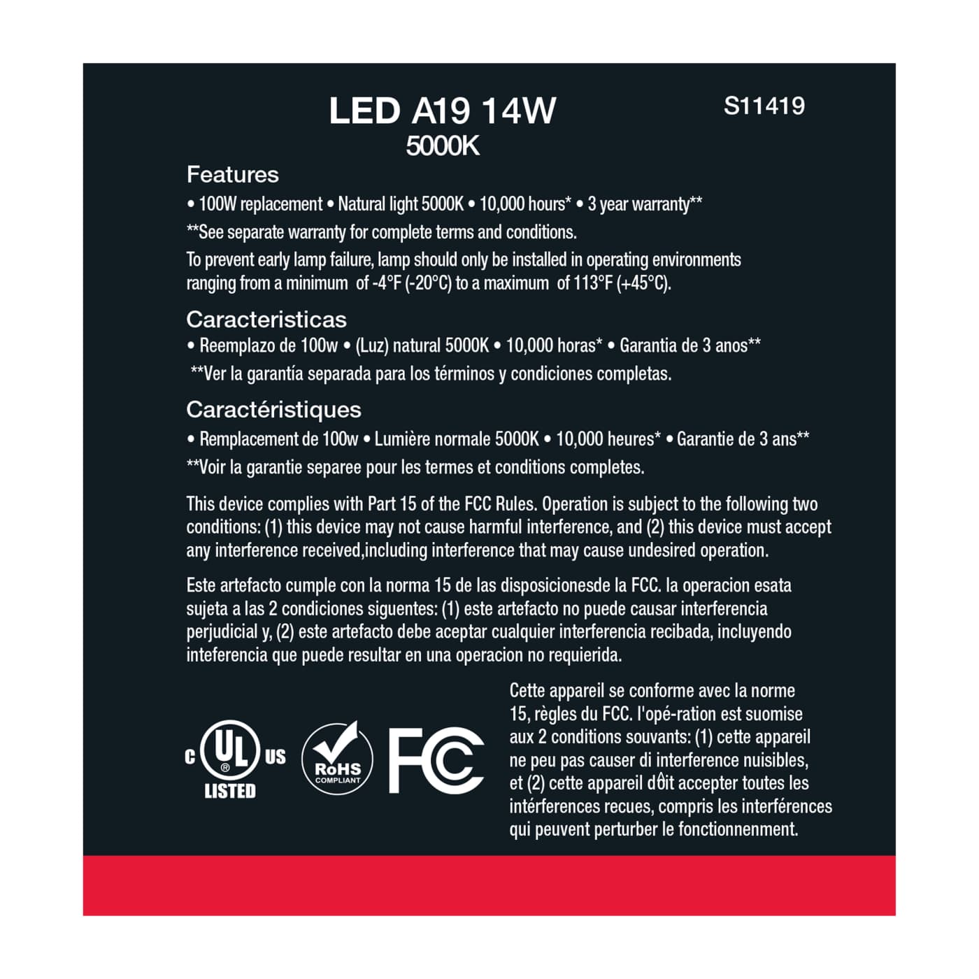 14A19/LED/E26/850/120V/10PK - S11419