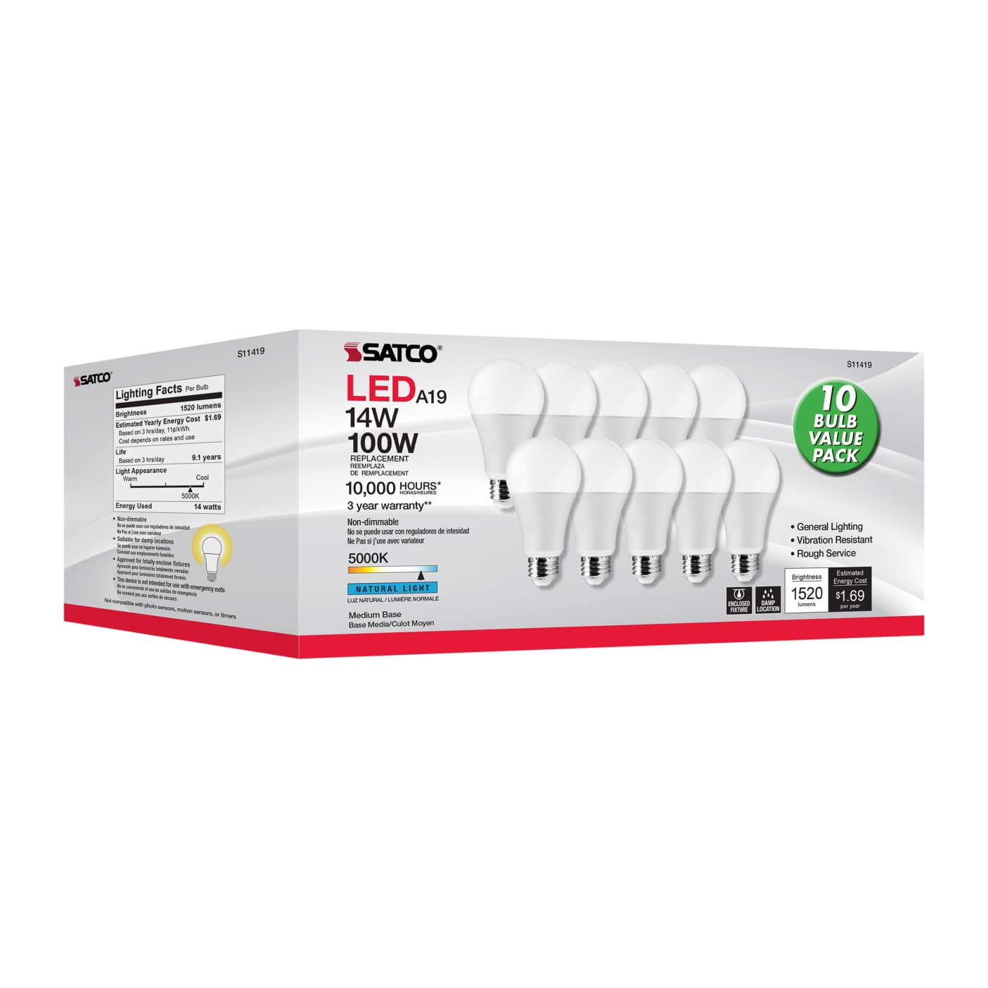 14A19/LED/E26/850/120V/10PK - S11419