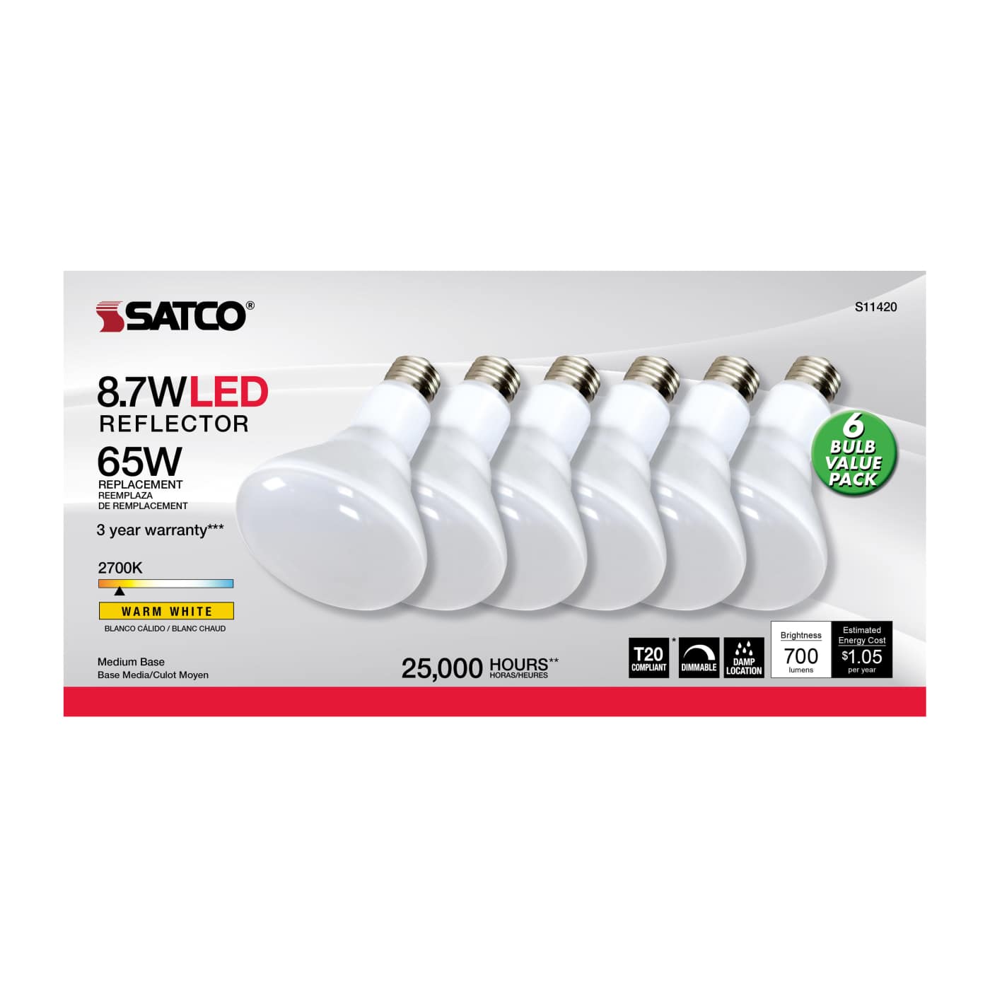 8.7BR30/LED/927/120V/90CRI/6PK - S11420