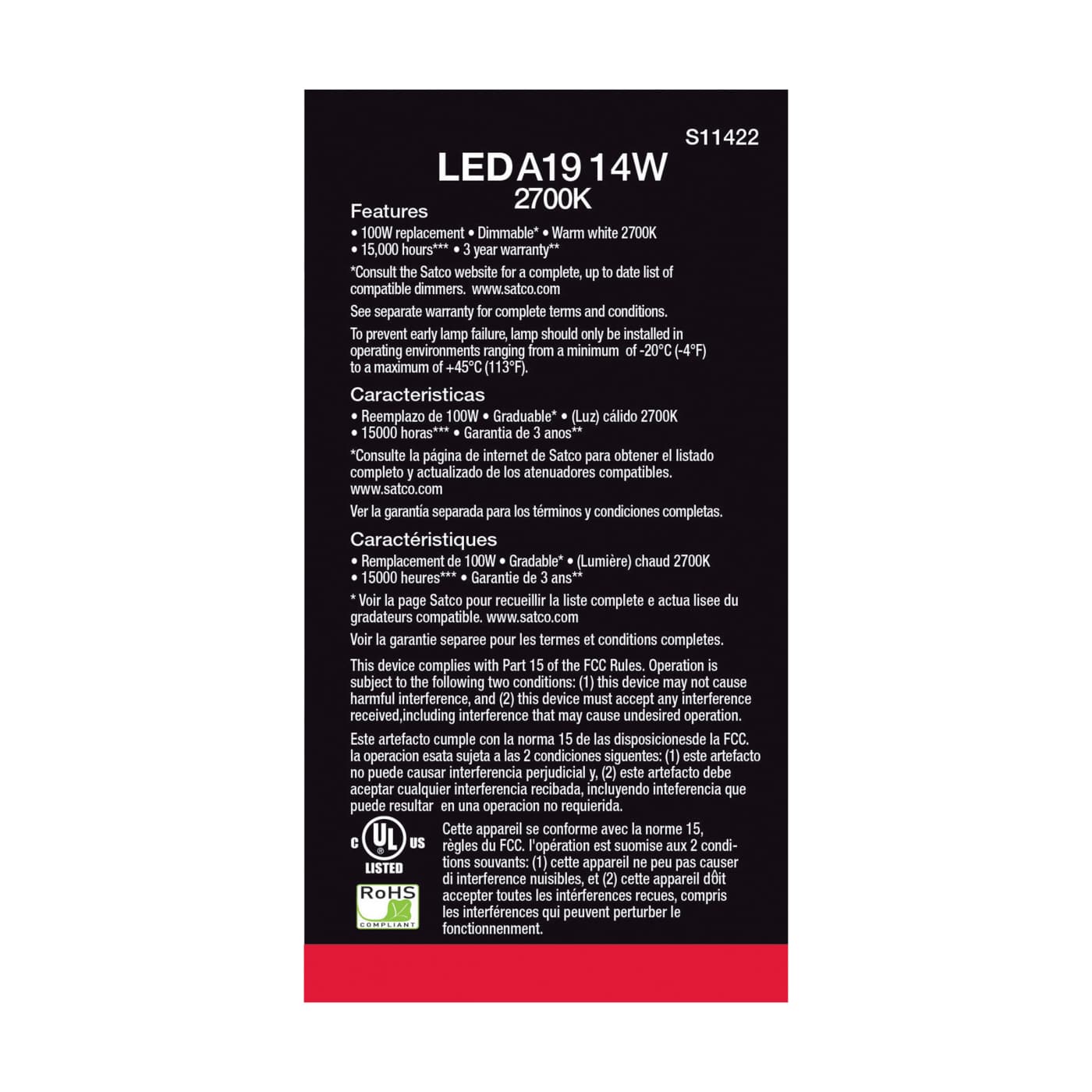 14A19/LED/827/120V/D/4PK - S11422